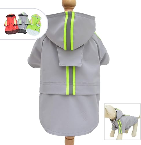 Miniatura 7 de Lovelonglong Impermeable de moda con capucha para perro, chaqueta ligera para perro, cierre de cremallera, poncho de lluvia con tira reflectante