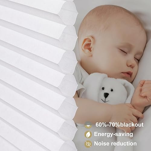 Miniatura 3 de Persianas celulares personalizadas, sin cordón, con filtro de luz, persianas de acordeón para puertas, mejoradas (blanco)