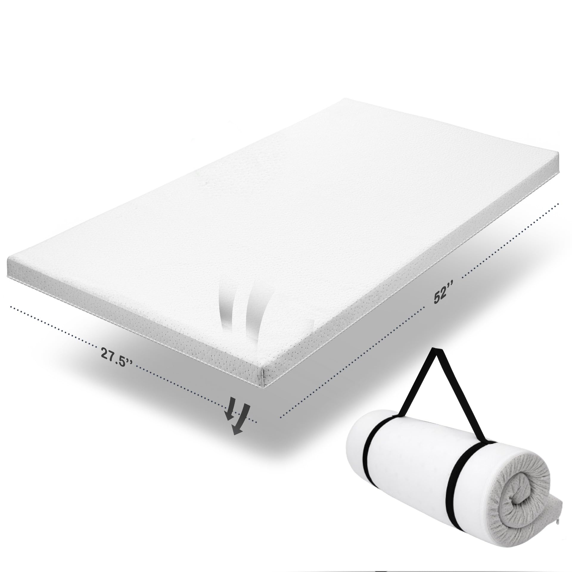 Organic Cotton Covered Toddler Mattress Topper | Ventilated 2-Inch Memory Foam CertiPUR-US Topper Pad, Waterproof & Washable Cover for Toddler Bed, Soft Padding Nonslip Bottom Travel Strap, 52x27.5x2"