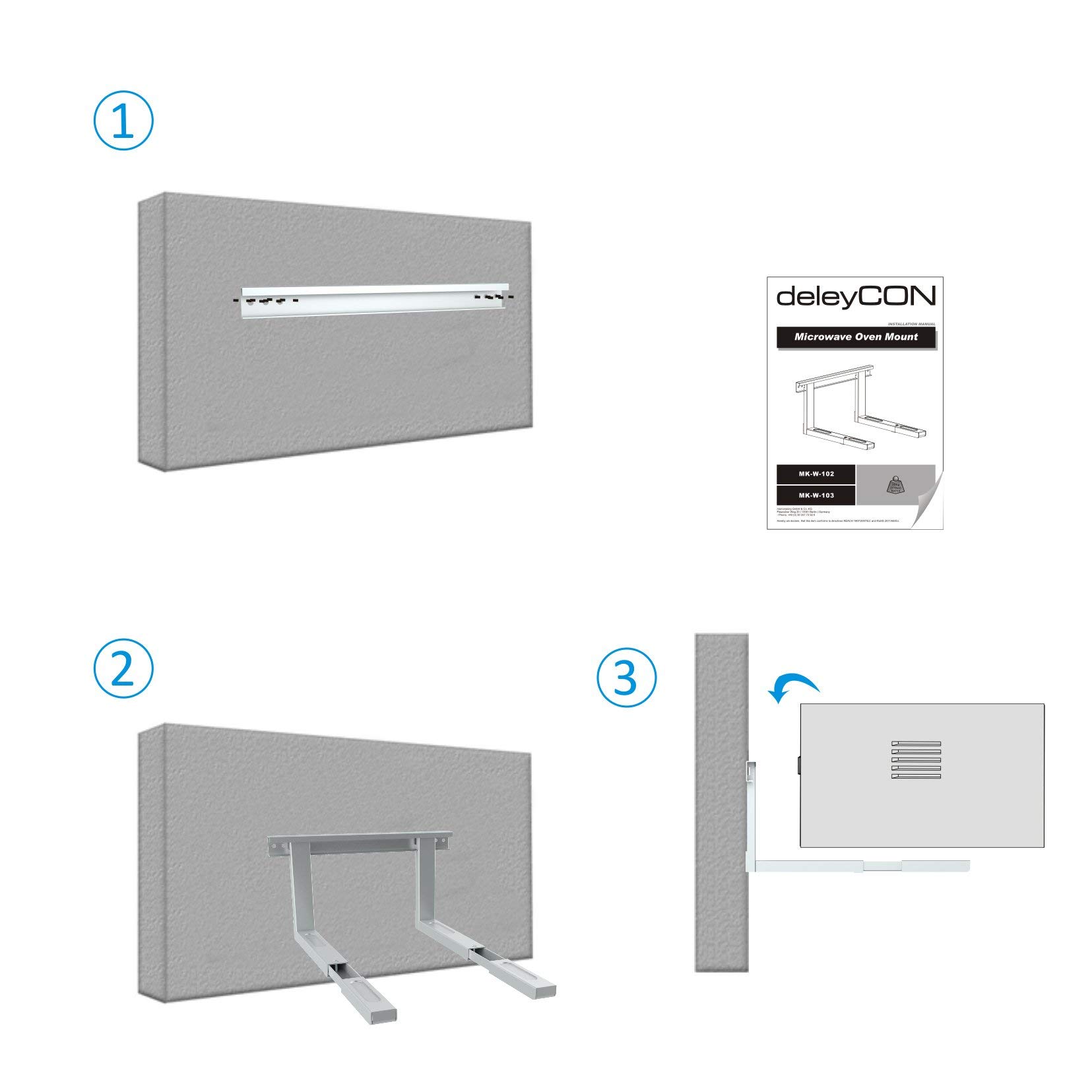 deleyCON Supporto per Forno a Microonde Universale a 35Kg e 53,5cm Forno Supporto a Muro Forno a Griglia Macchina del Caffè Ganci - Argento
