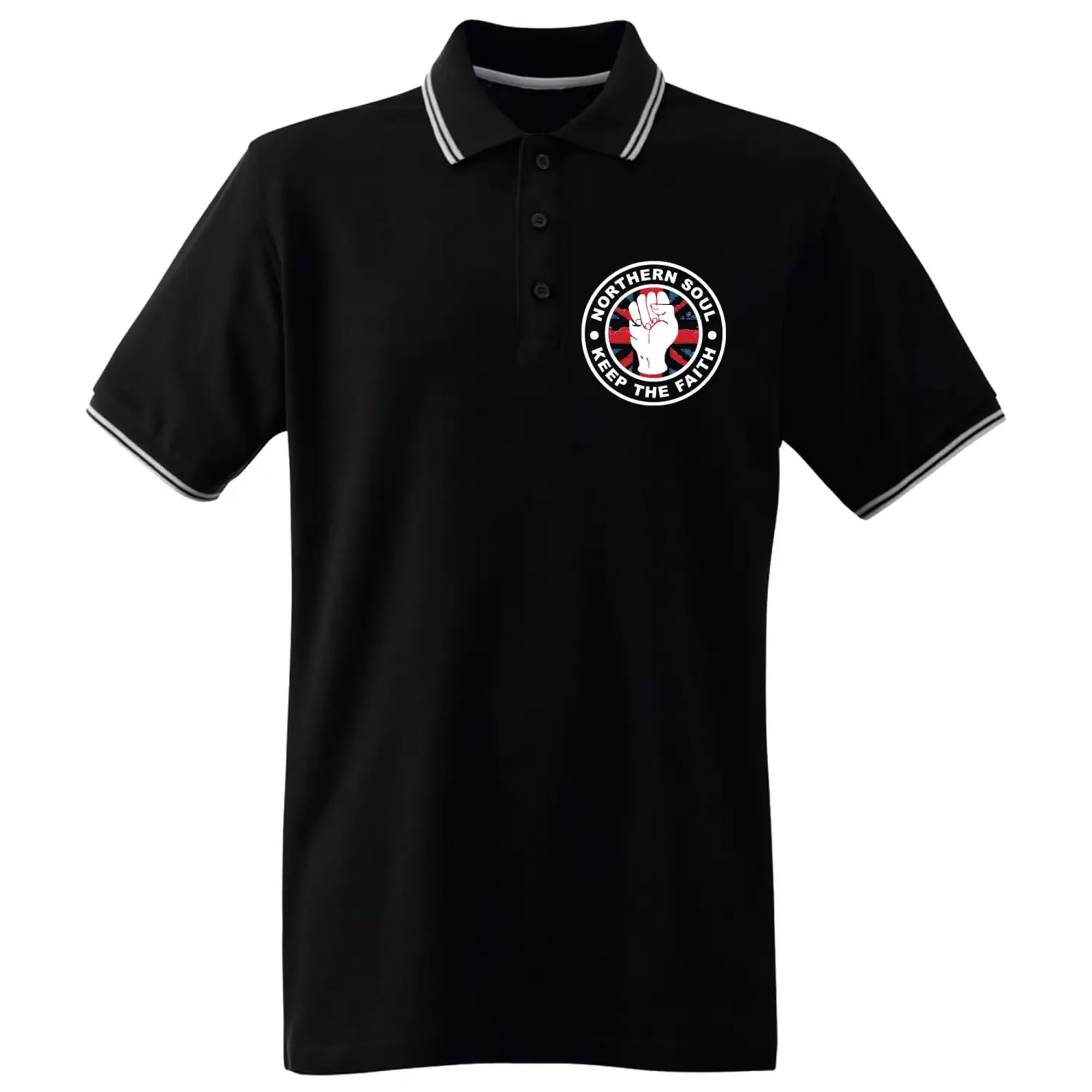 Tribal T-Shirts Northern Soul Keep The Faith Union Jack Men's Tipped Polo T-Shirt (XL, Black)