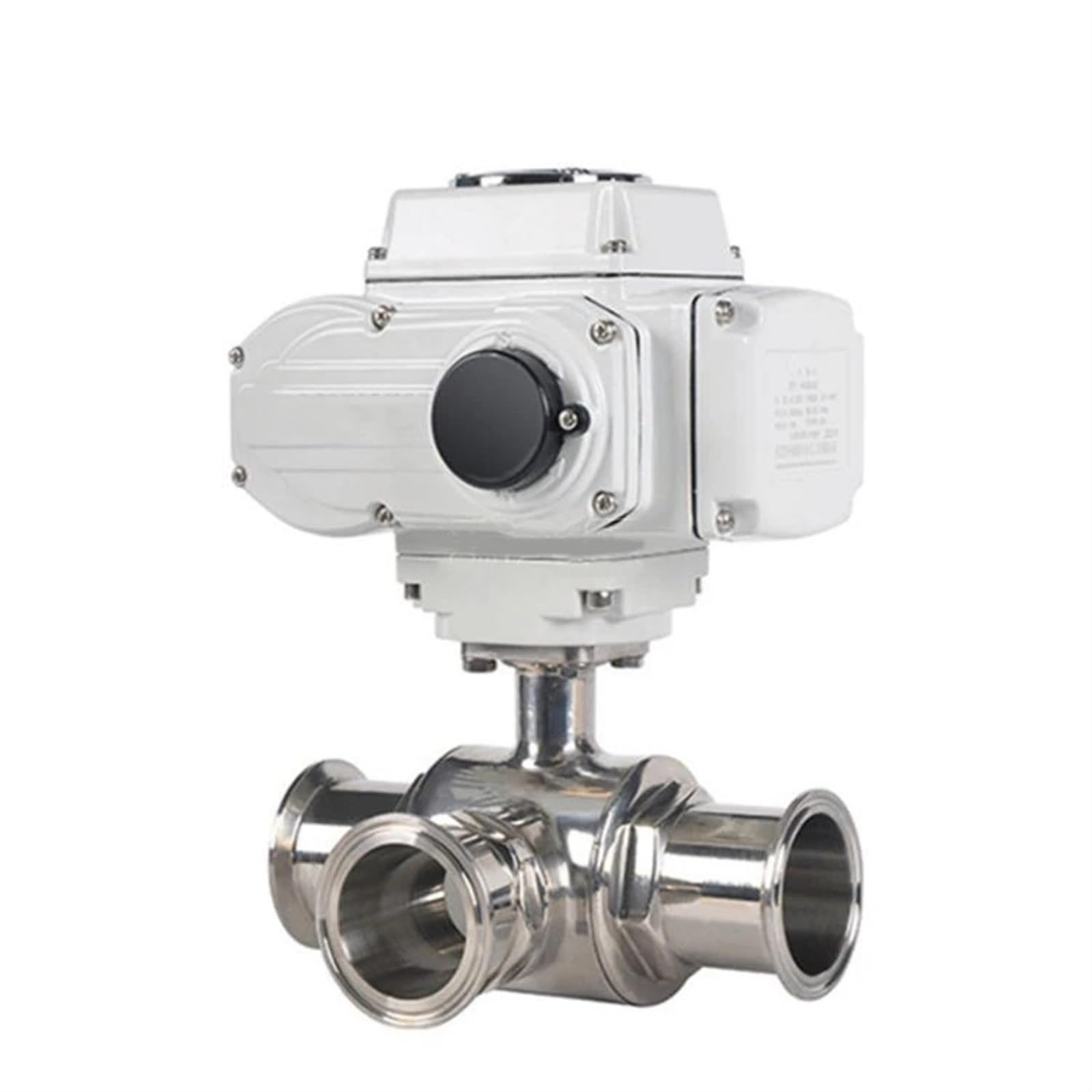 51mm 3 Way Platform Motorized Ball Valve Stainless Steel Q911F-16P Sanitary Tri Clamp Ferrule Type Electric Ball Valve 1Pcs(Color:T TYPE_24VDC)