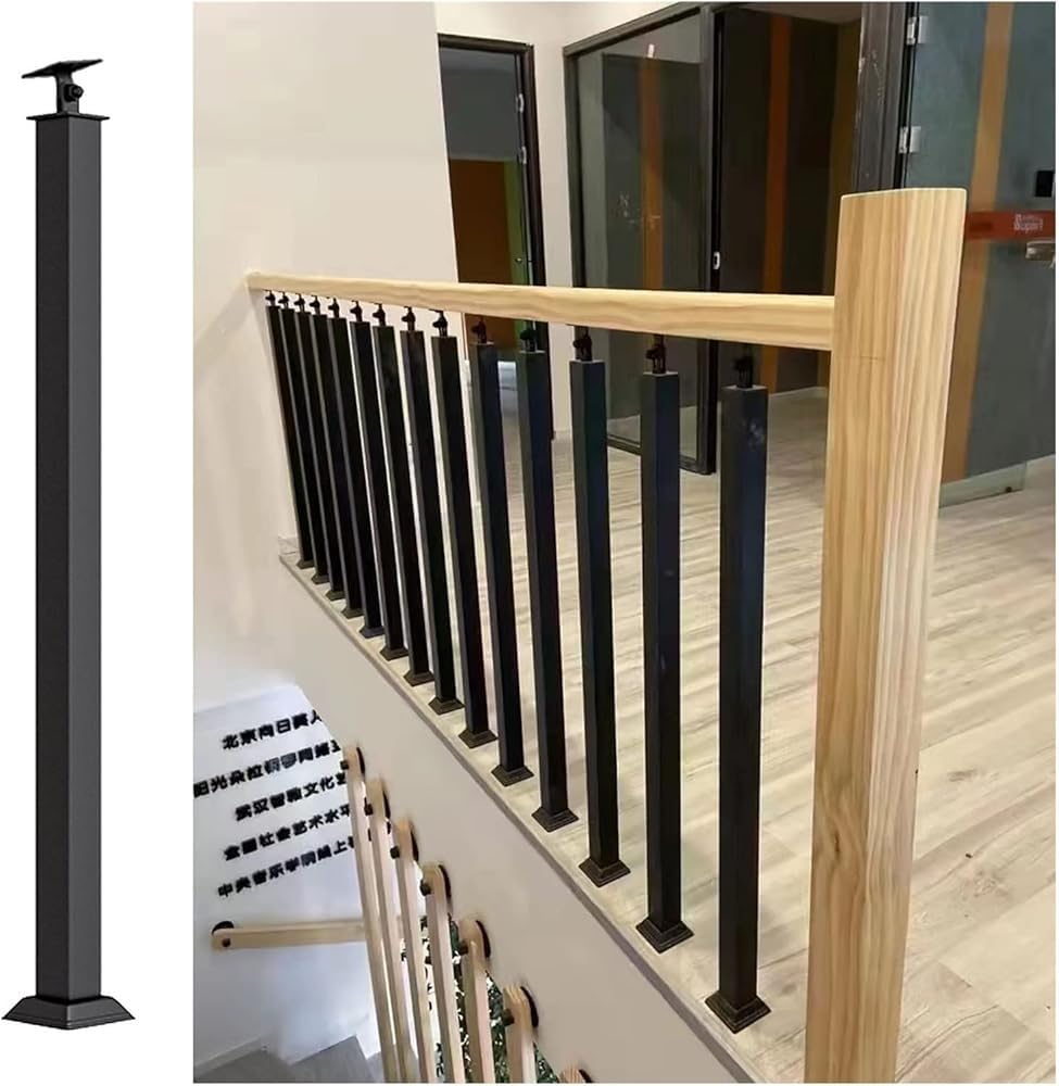 Rampe d'escalier carrée noire réglable pour sécuriser les marches intérieures et extérieures