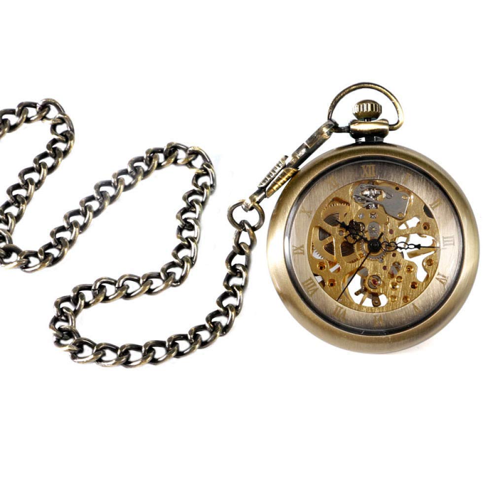 Zegarek kieszonkowy Vintage brązowy szkielet z tarczą numeryczną mechaniczne zegarki kieszonkowe z łańcuszkiem zegarek Steampunk