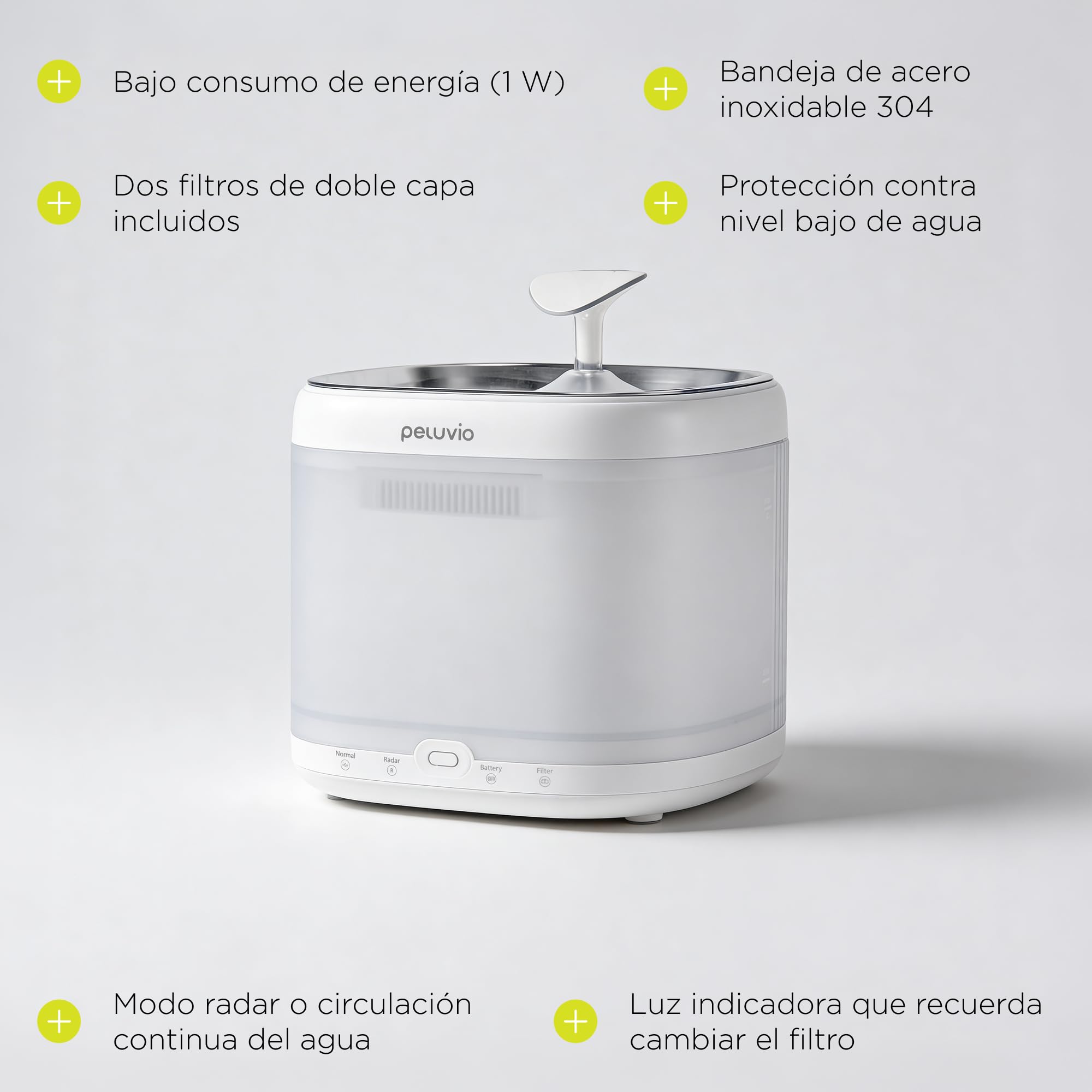 Rillan Fuente de Agua para Gatos Silenciosa con Sensor de Movimiento, Bebedero Automático con Filtro de Carbón Activo, Apagado Automático, Depósito Claro, USB-C o Pilas AA, 2 Filtros, 2 L