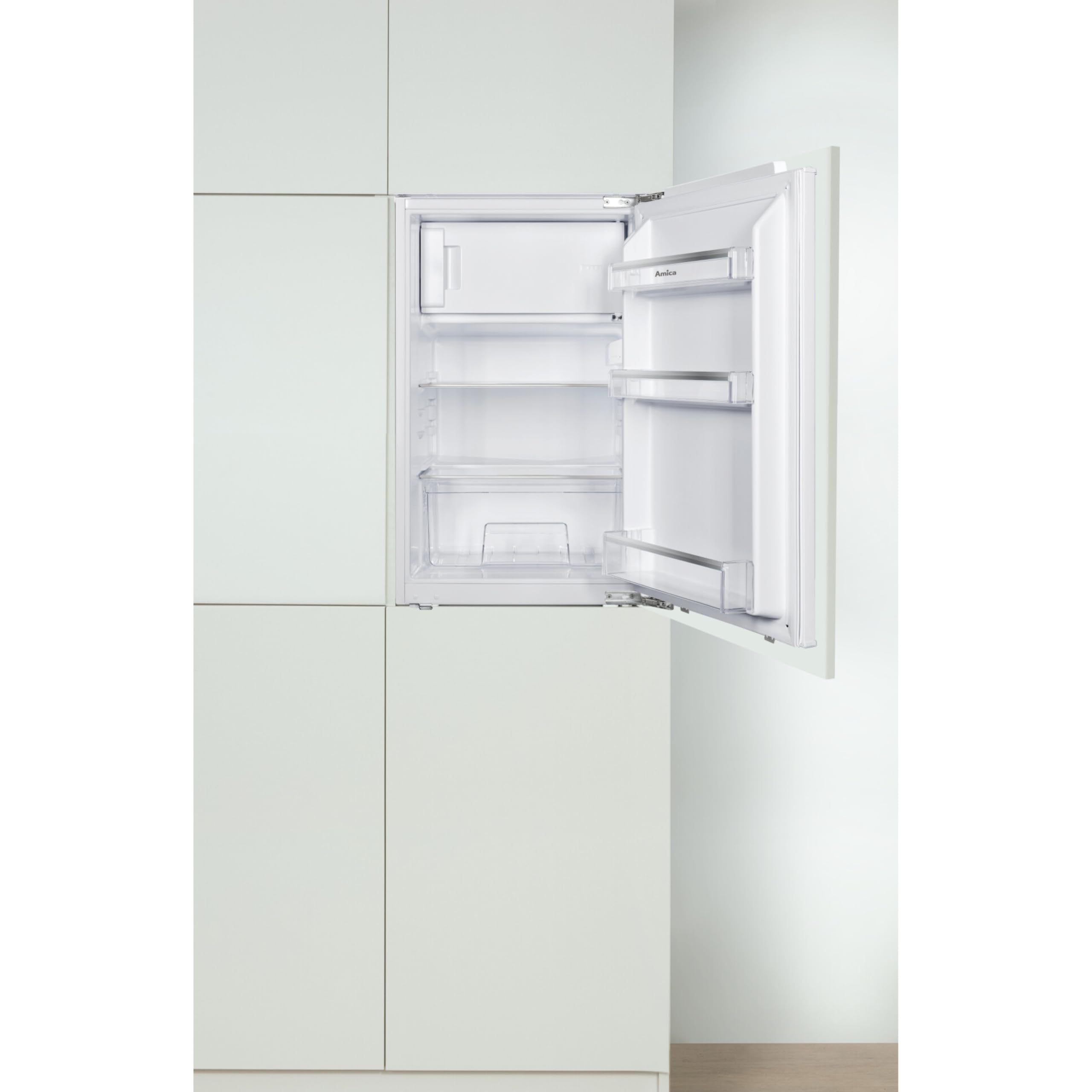 Amica Einbau‑Kühlschrank mit Gefrierfach Festtür‑Technik 880 mm Nische elektronische Steuerung Inverter‑Motor LED Beleuchtung 87,1 x 54 x 54 cm – Einbau Kühl Gefrierkombination