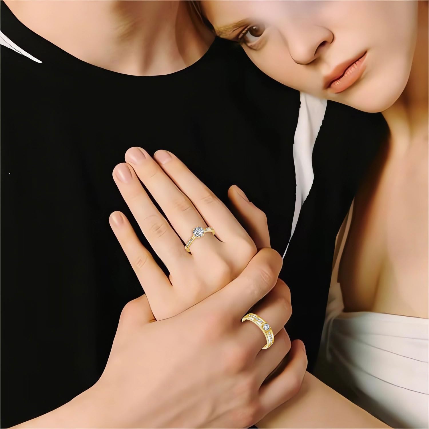Kamise Silber Paare Ring für Damen & Herren, 925 Sterling Silber Partner Ringe mit Zirkonia, Verstellbar Versprechen Verlobungsring Hochzeitsring, Einfach Offen Eheringe Band Ring mit Geschenkbox