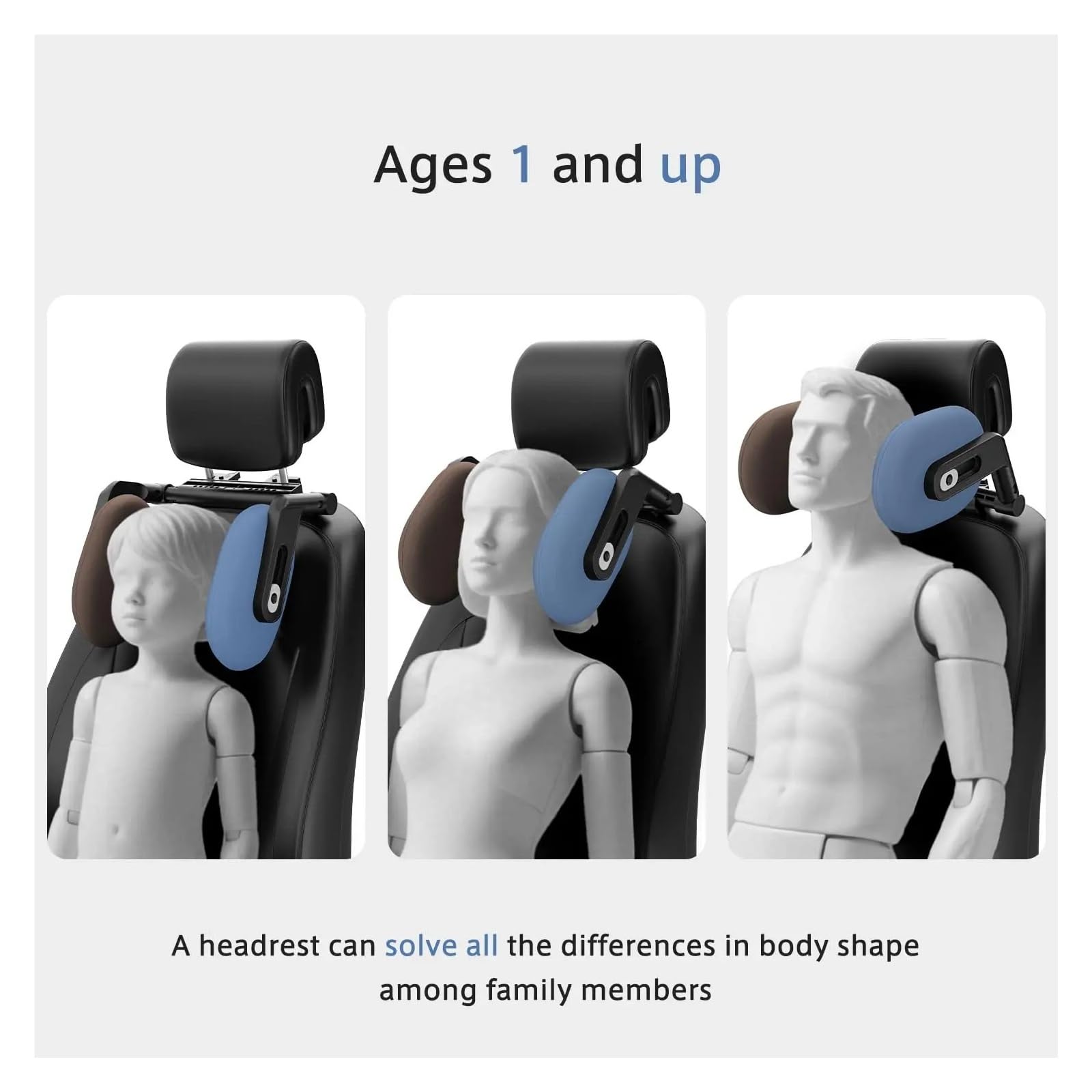 Genérico Almohada Ajustable for reposacabezas de Coche Espuma viscoelástica 360°, Tela Seda Hielo, Soporte for Cabeza y Cuello Viaje for niños Adultos(Black)