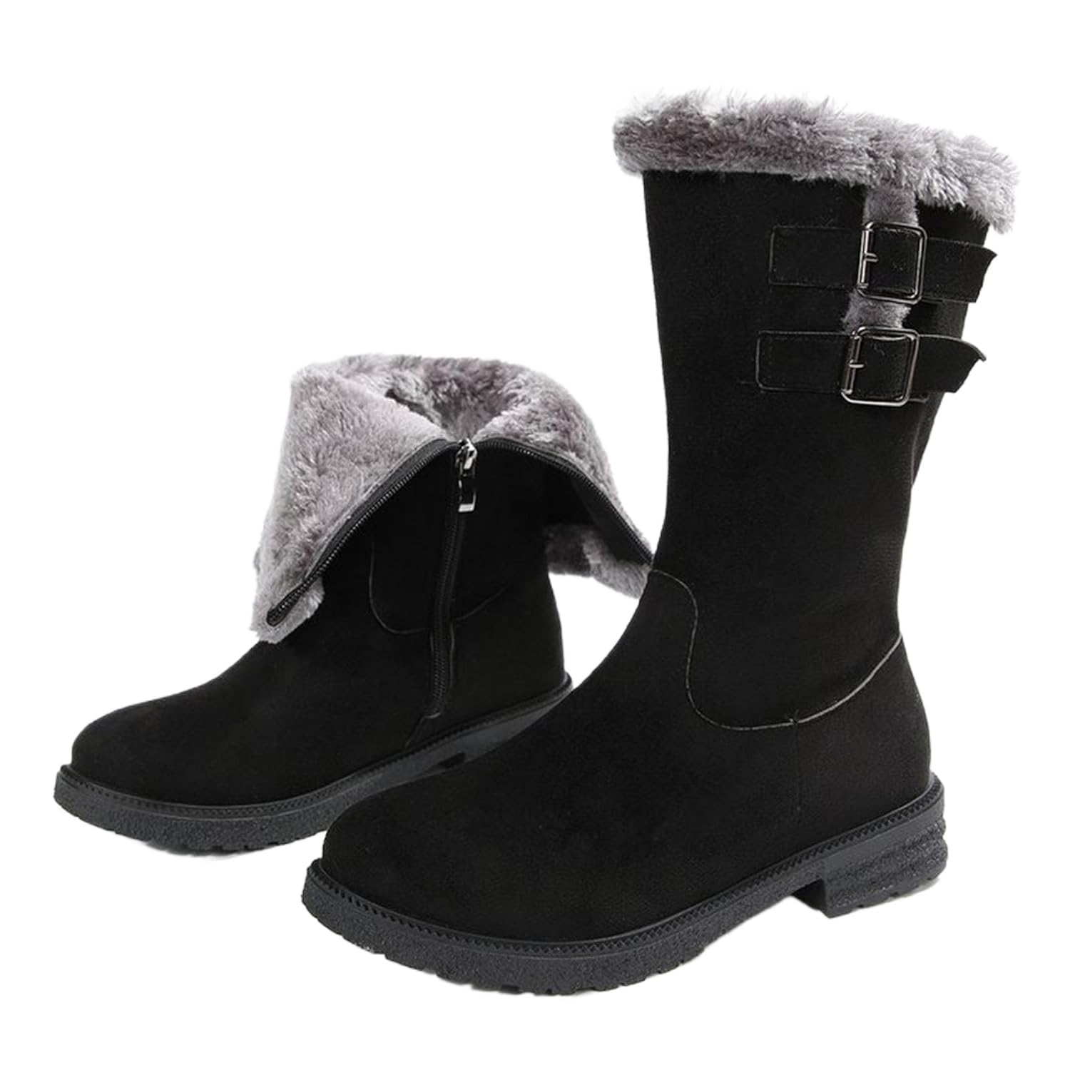 Womens Fashion Mid-Calf Snow Boots Comfort Booties for Women Faux Fur Lining Non Slip Winter Snow Boots for
