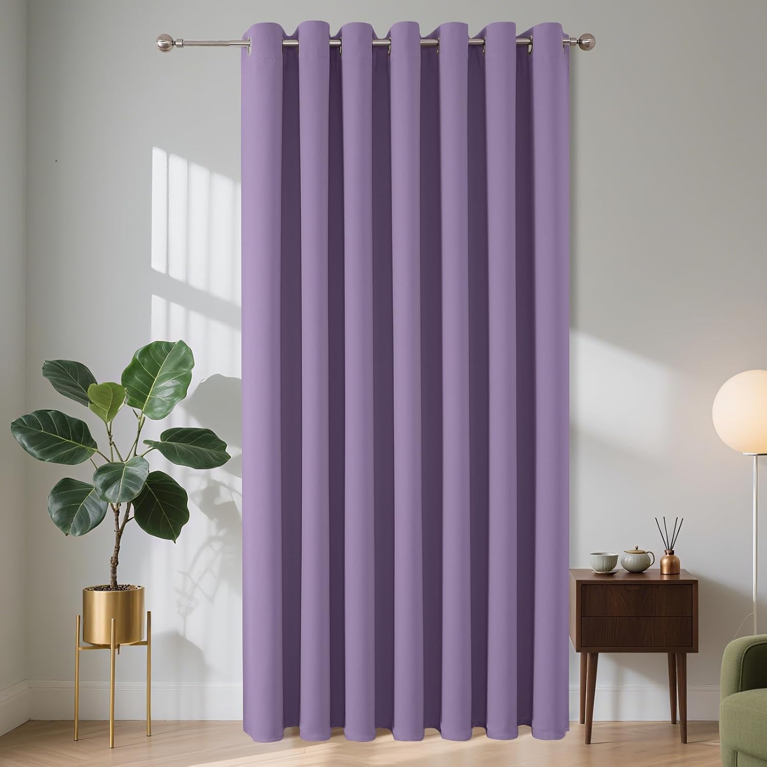 Joydeco Blackout Door Curtain 52x84 Inch Drop 1 Panel, 75% Light Blocking Privacy Protection Single Eyelet Full Length Curtain for Window Dressing Room Wardrobe Open Closet - Light Purple