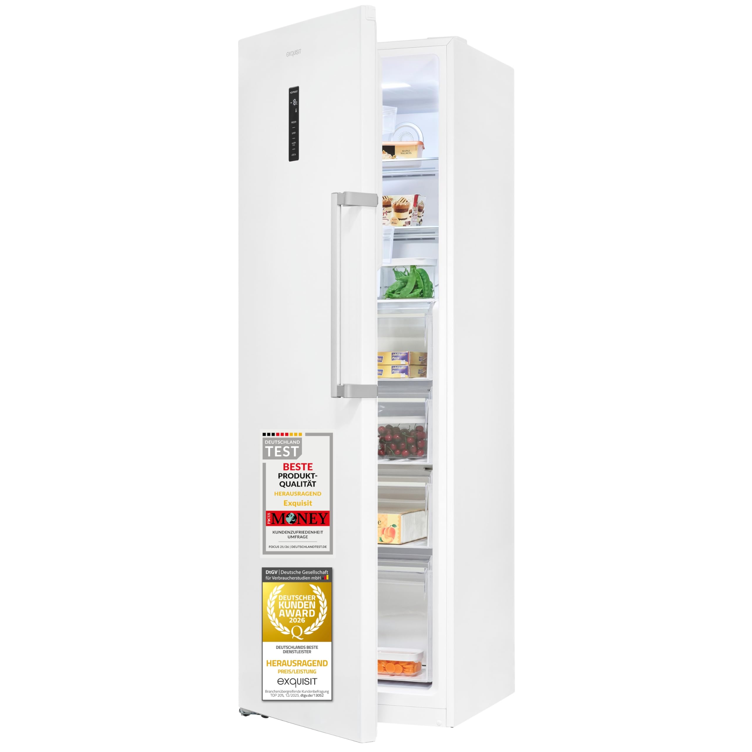 Exquisit Gefrierschrank 274 l No Frost | Energieklasse C | Schnellgefrieren | digitale Temperaturanzeige | LED-Beleuchtung | GS5295-NF-H-040C weiss | Weiß