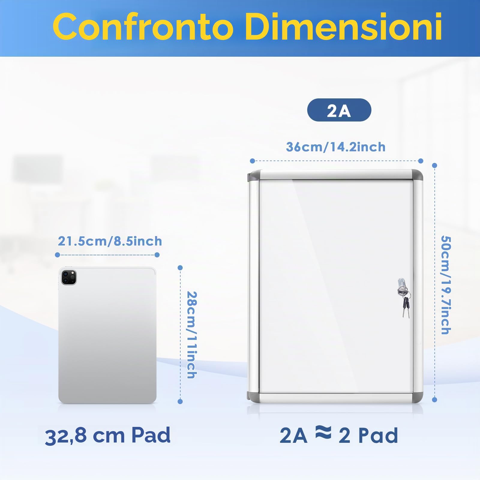 Swansea Bacheca da Parete con Vetro Acrilico 2xA4丨Bacheca Con Anta Battente Per Interni in Alluminio丨per Condominiale Scuola Ufficio丨49 x 36 cm