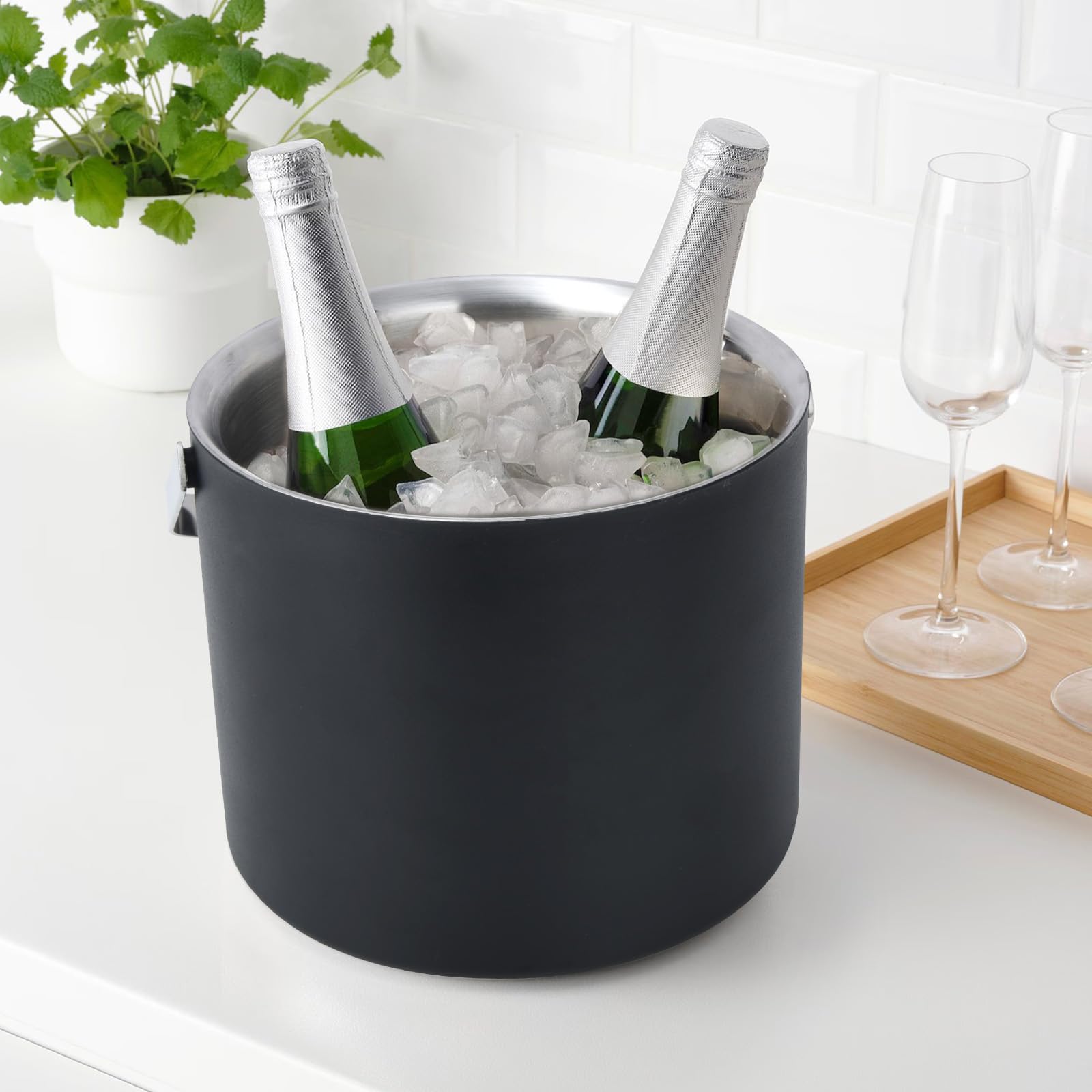 3L Aislamiento TéRmico Moderno Cubitera, Cubo Para Hielo De Acero Inoxidable De Doble Capa, Contenedores De Hielo Con Filtros Y Clips, Congeladores Para Cerveza, Vino Espumoso Y Vino