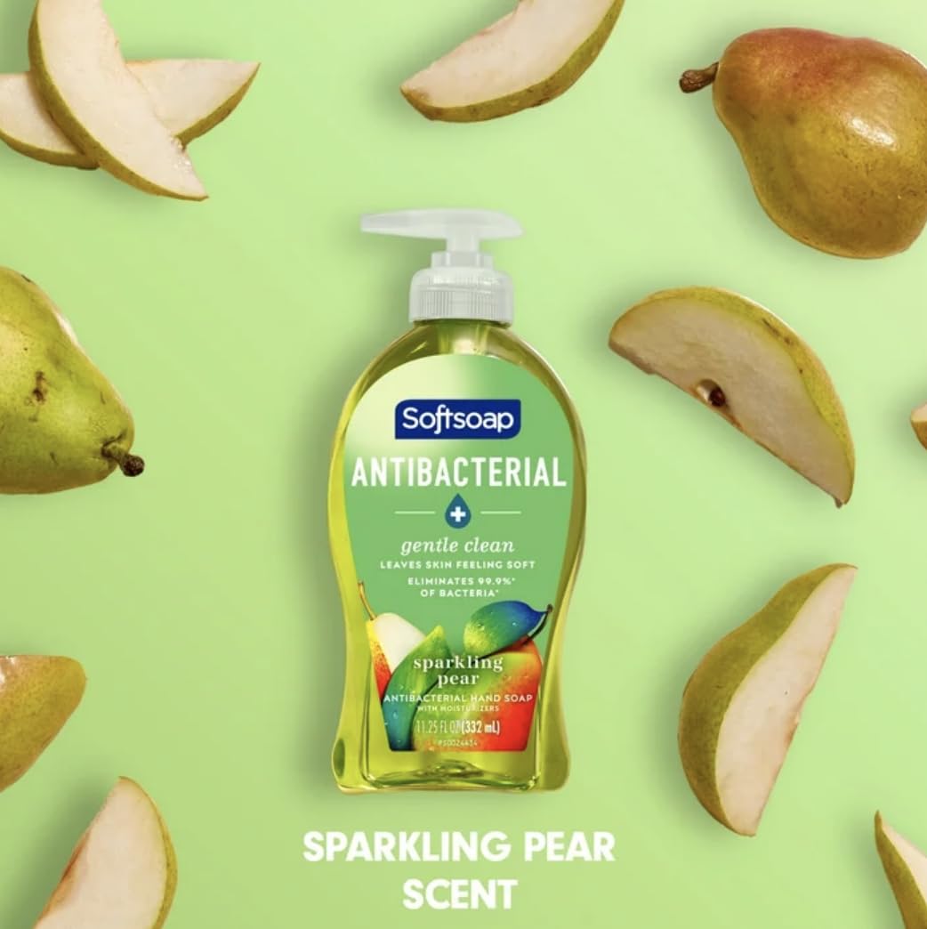 Softsoap Antibacterial Liquid Hand Soap Pump, Sparkling Pear Scent, Gentle Clean Formula, 11.25 fl oz (Pack of 6)