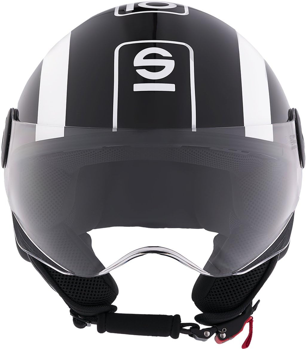 Sparco Riders Casco de Moto SP601 Demi-Jet, Casco de Scooter Homologado ECE 22.06, Casco Demi-Jet con Visera Antirayas y Desbloqueo Micrométrico