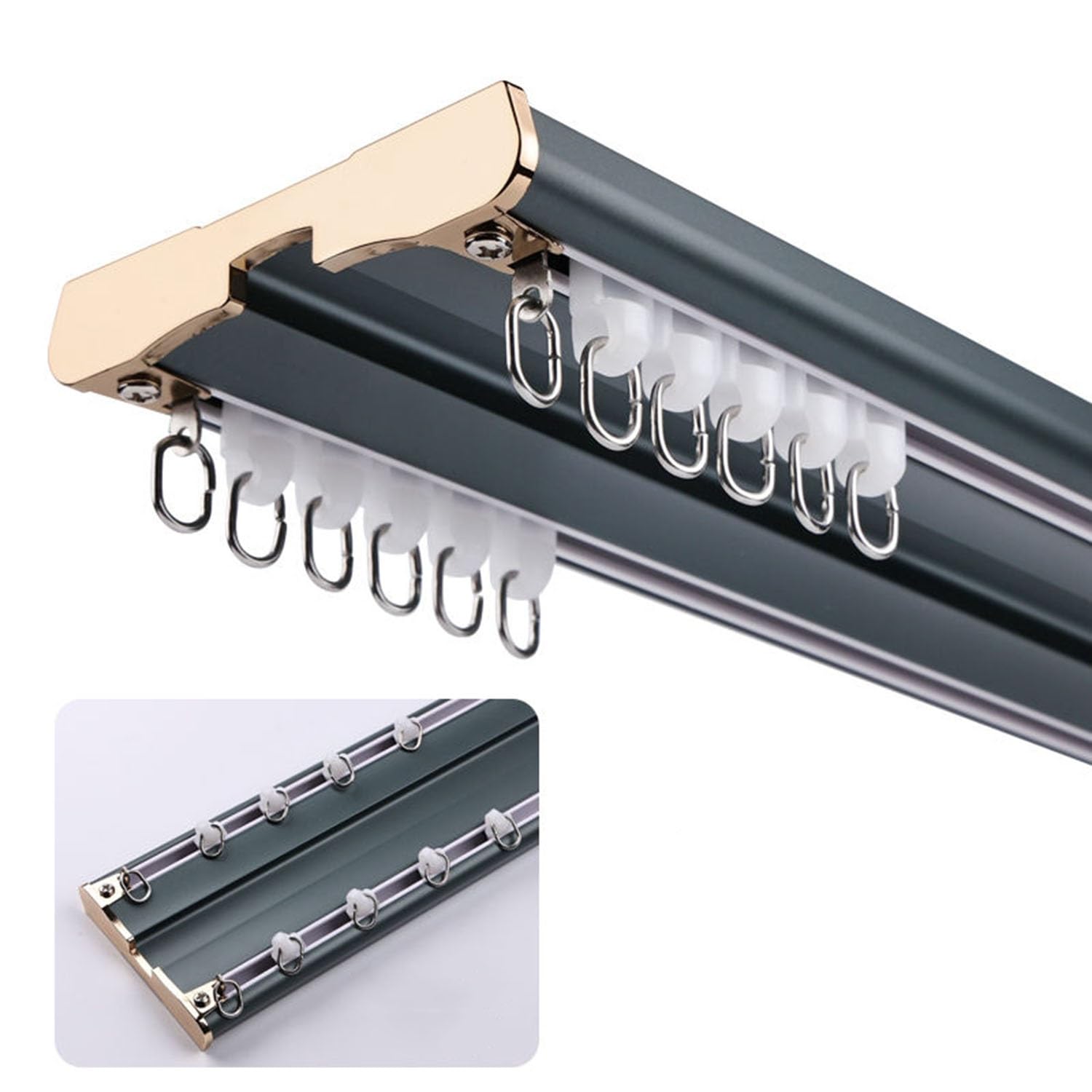 GLDYTVF Ceiling Curtain Track 2m/3.5m - Aluminum Drapery Rod with Gliders, 2-Way Track for Room Divider, Camper, Shower - Length (2.7m/8.8ft)