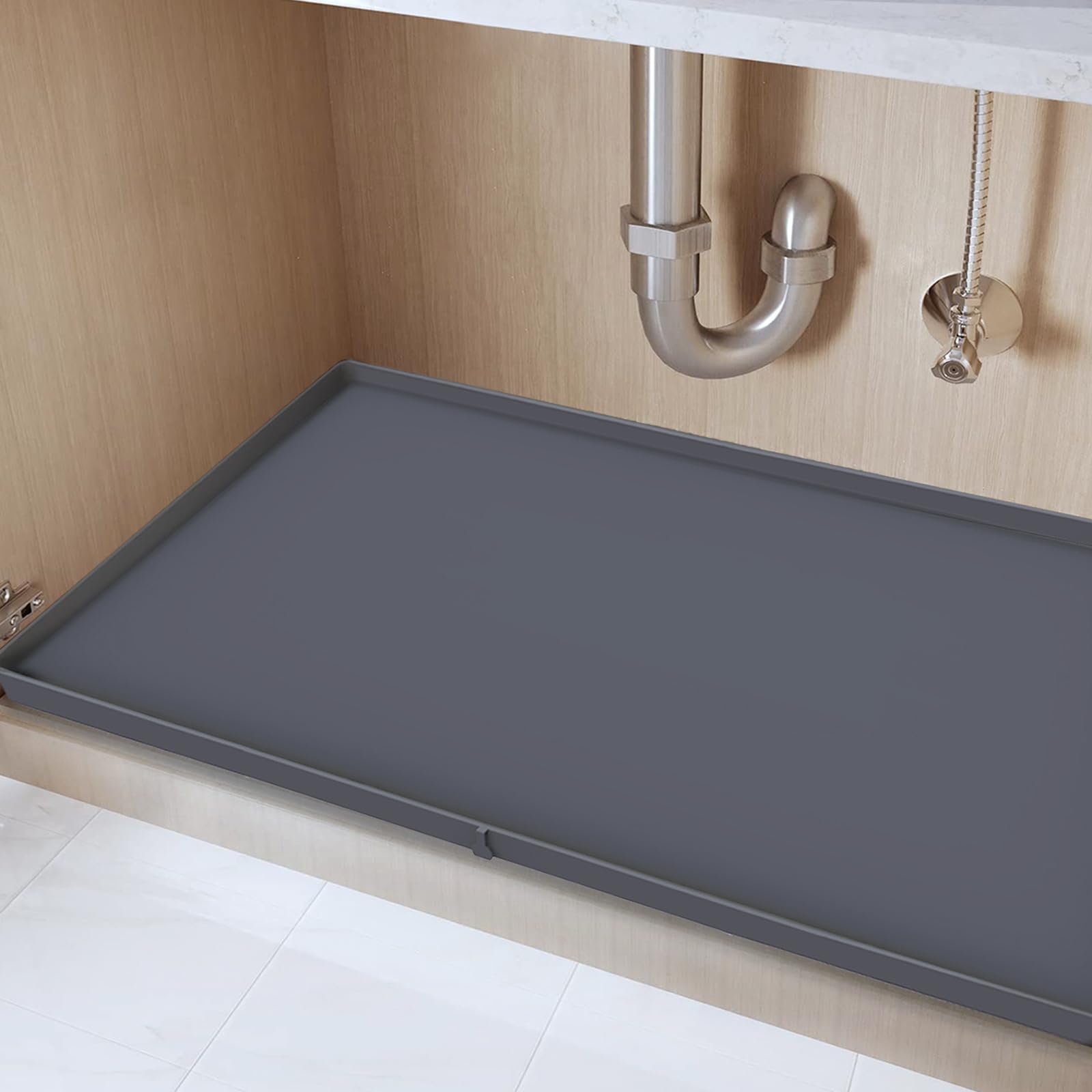 Tappetino sotto lavello con design unico con foro di scarico, 86,4 x 55,9 cm, in silicone, per lavello da cucina, bagno, tappetino e protezione per gocciolamenti e fuoriuscite