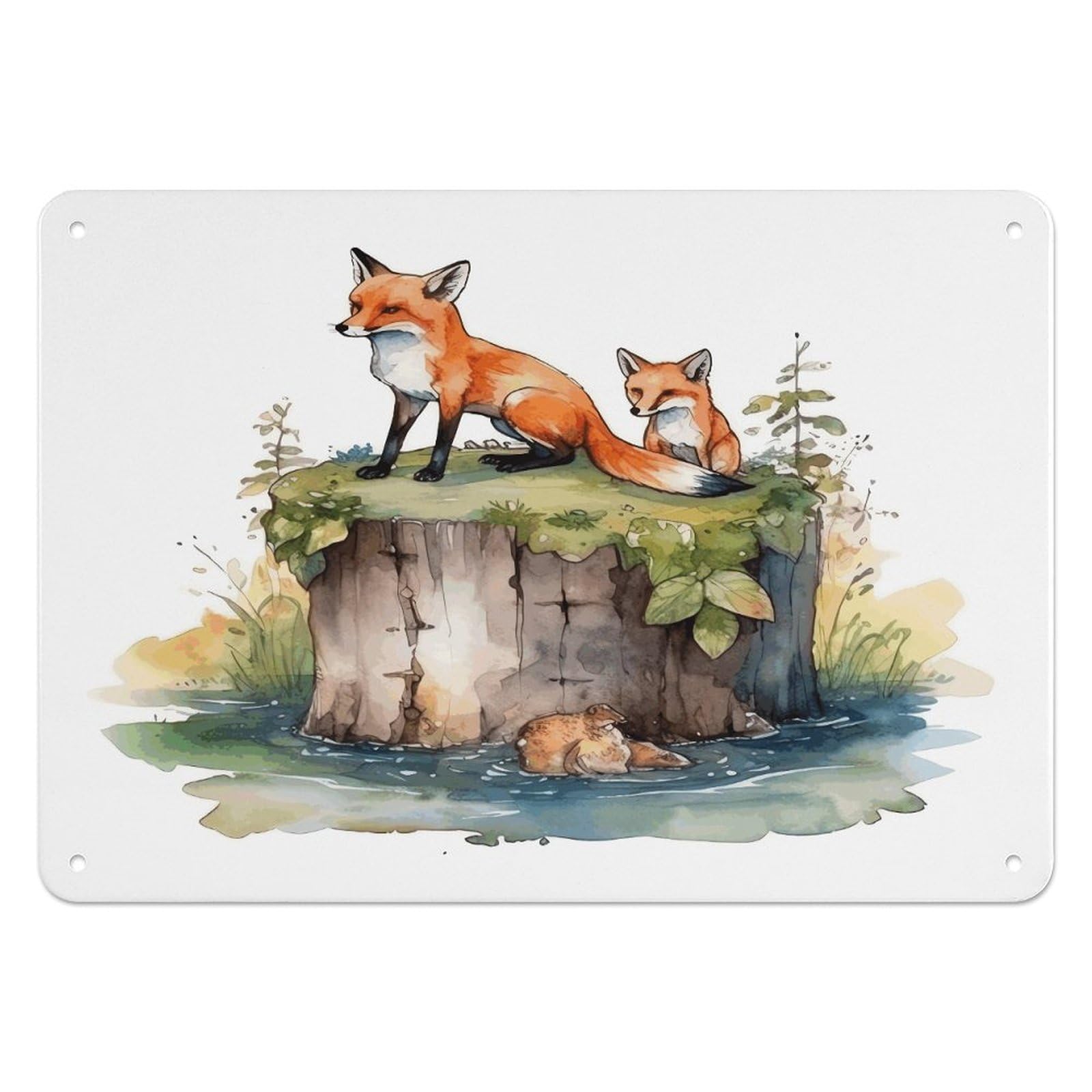 Btcowzrv Style Hand Drawn Fox Metal Sign, 5.5" X 7.9" Tin Wall Decor, Wall Art Plaques For Home Wedding Decor Room Living Room Decoration