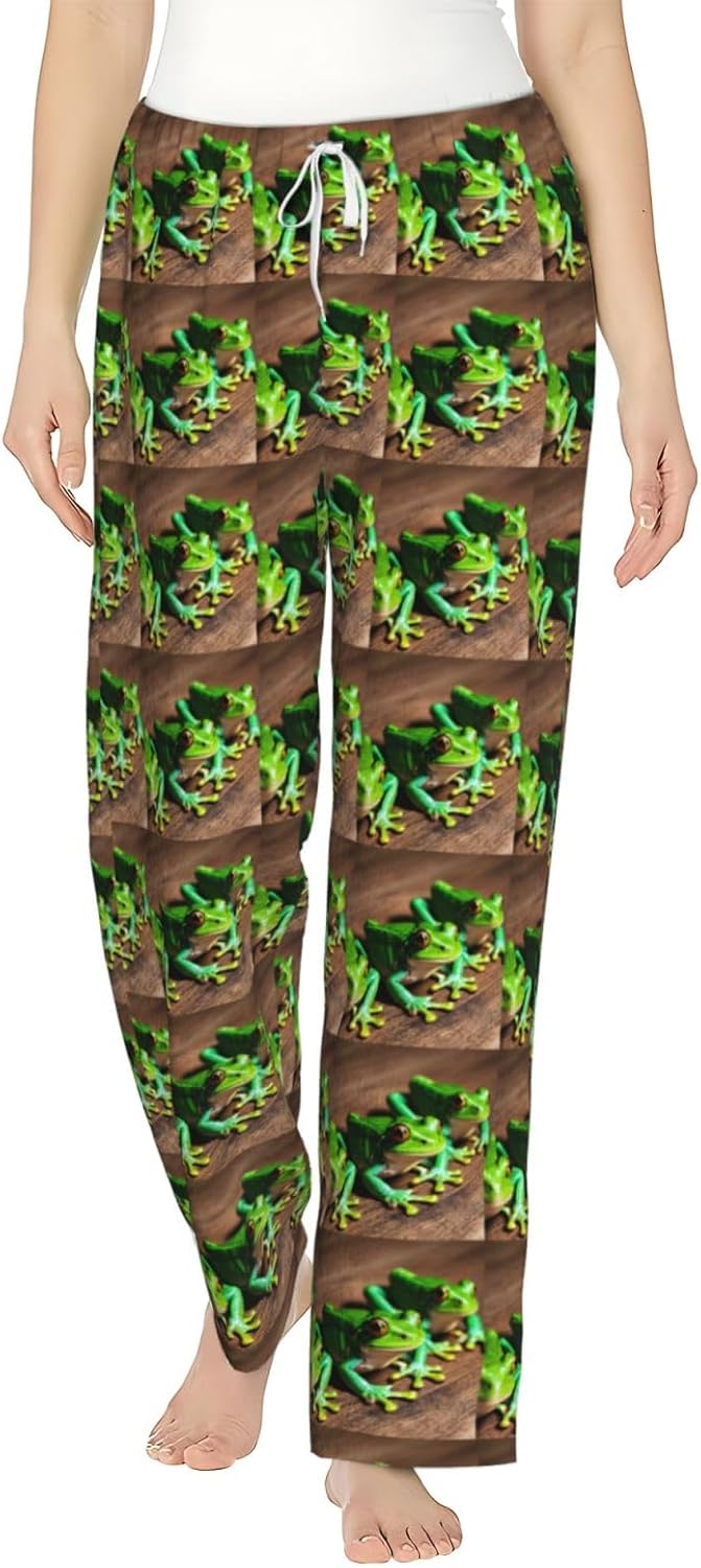 Funny Frogs Print Women Soft Cozy Sleepwear Pajama Pants For Winter Nightwear Bedroom Indoor Casual