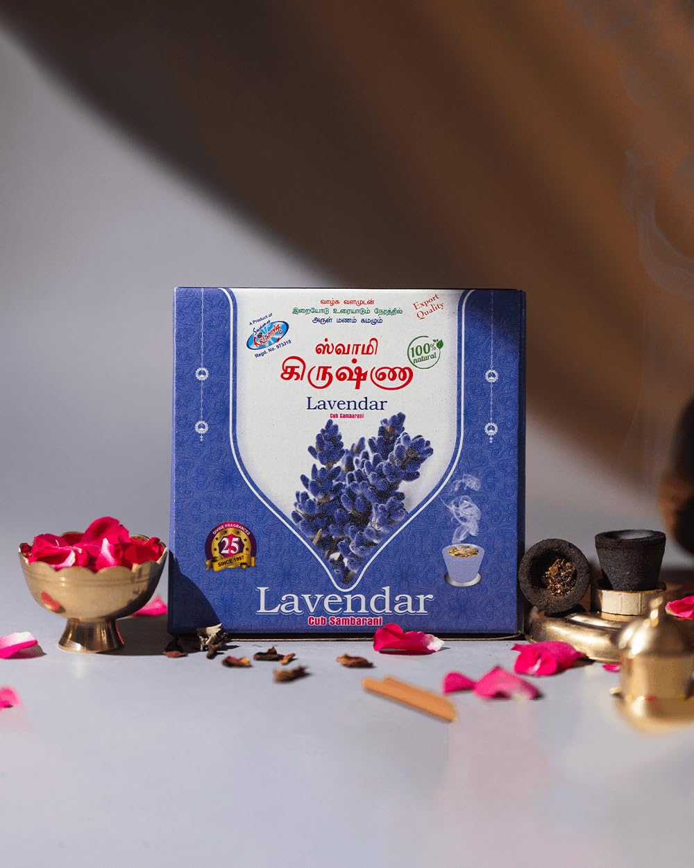 Swamy Krishna Lavender Cup Sambrani, 100% Natural Incense, Charcoal-Free, 12 Pieces per Box, Pack of 3 with Free Ceramic Holder-image-46