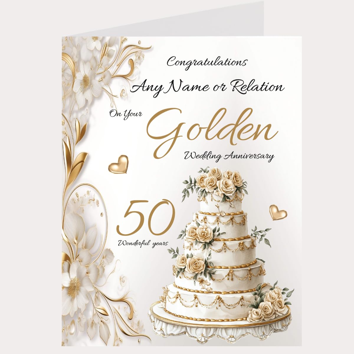 Sarah Elizabeth Collection - Personalised Large Golden Anniversary Card with Gift Tag/approx 11" x 8", 50 years Celebration Marriage Love