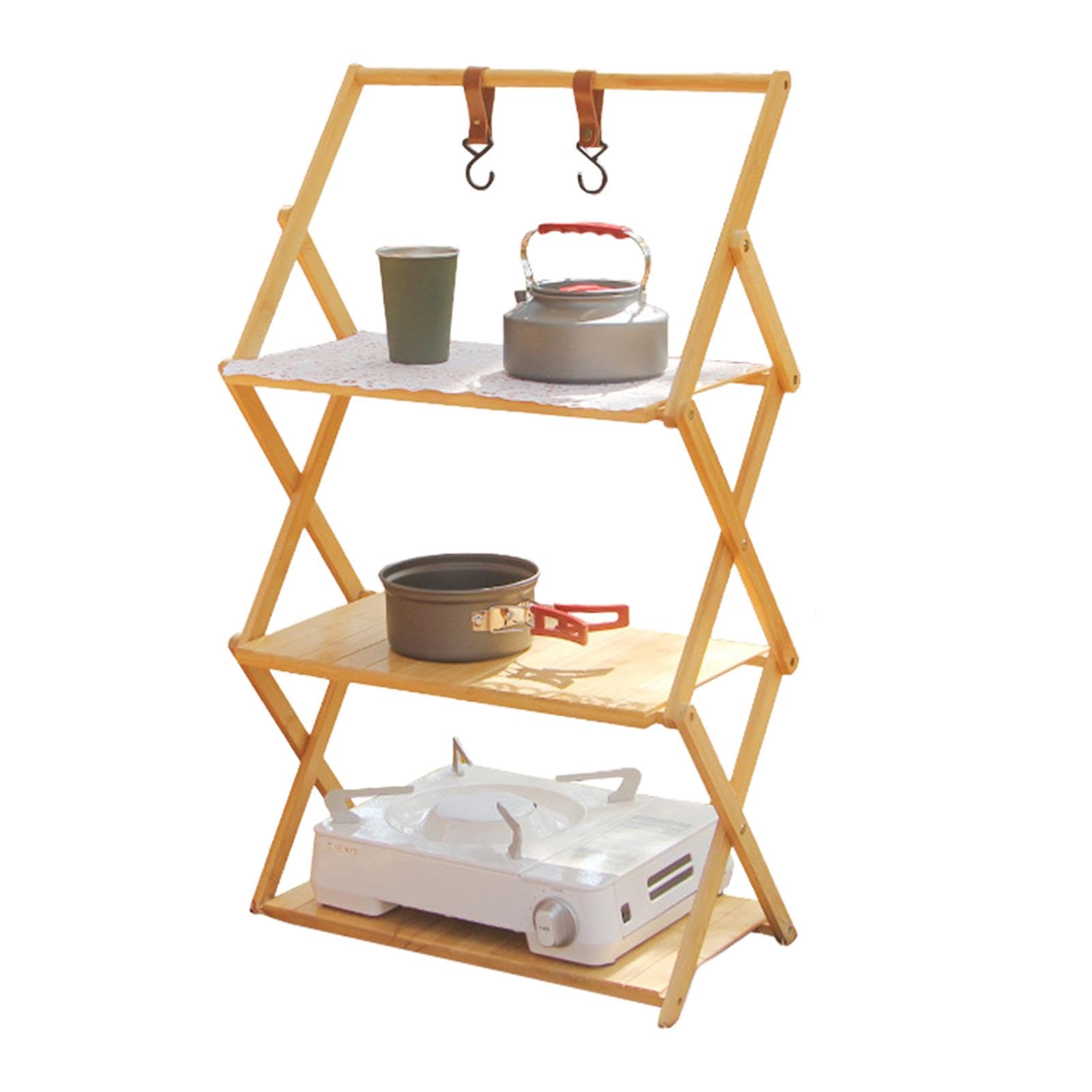 Folding Camping Shelf, Folding Camping Shelf, Portable Multi-Tier Folding Camping Table, Wear-resistant and Fashionable Folding Shelf for Storing Picnic Tables
