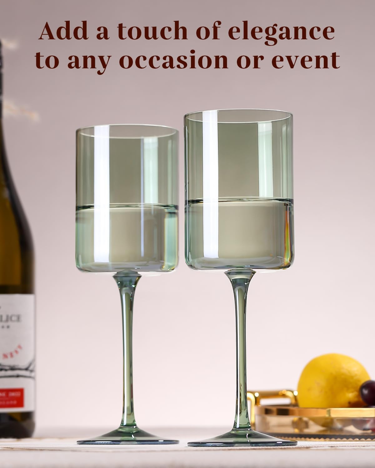 Green Square Wine Glasses Set of 6 - Hand Blown, Colorful With Tall Long Stems, Modern Set for All Occasions - 14oz - Image 6