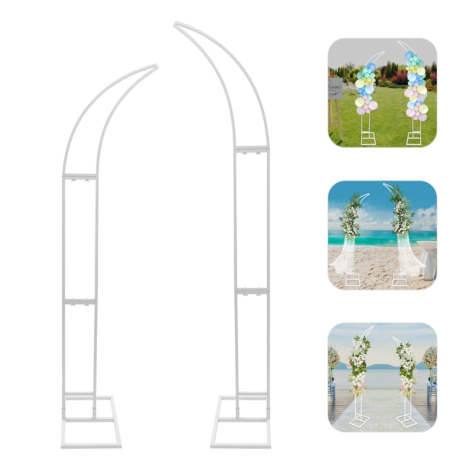 Lot de 2 arches de mariage en métal - Arche de mariage incurvée - Support de fond pour anniversaire, fête, banquet, cérémonie - 190 cm et 210 cm (blanc)