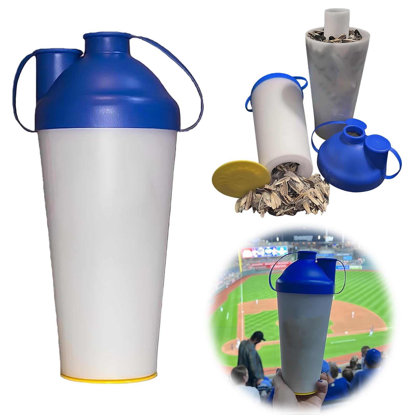 Sunflower Seed Snack Cup – Reusable Seed & Shell Holder, Portable Outdoor Sports Travel Snack Container with Shell Spit Cup Leak-Proof Waste Collector for Pumpkin Seeds Nuts Pistachios-Blue