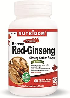 Nutridom Panax Ginseng Korean-Red 500mg, Standardized 8% Ginsenosides, Boosts Energy, Mood & Stamina Performance, Non-GMO, Vegan, Gluten-Free, Soy & Dairy Free (60 Count)