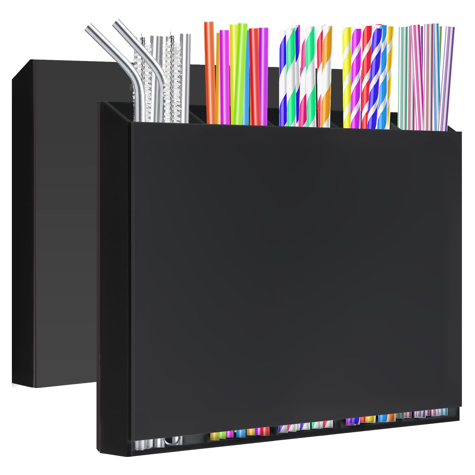 MOXIMAOYI Refrigerator Magnetic Straw Holder Acrylic Straw Organizer with Magnetic Mount Straws Dispenser Suitable for Fridge Cabinet and Kitchen(black)