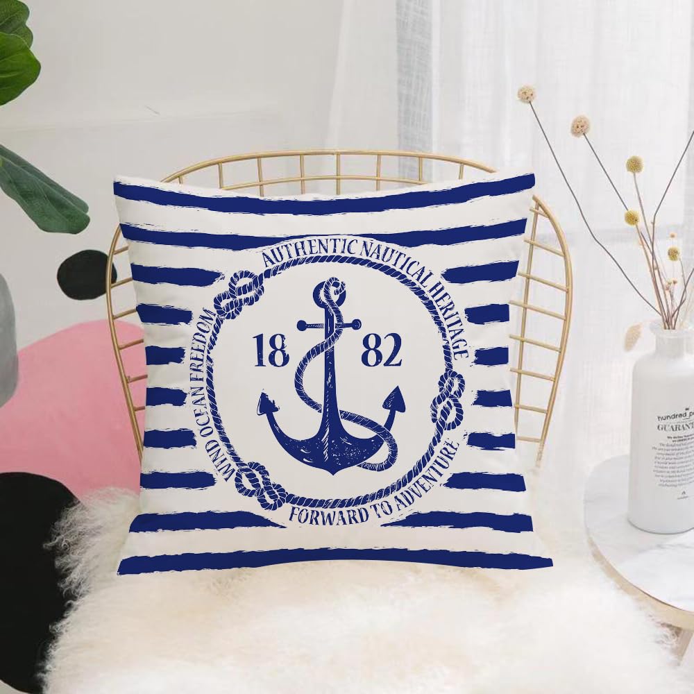 HYOSXW Cushion Cover,Throw Pillow Case Home Decorative for Living Room Bedroom Sofa Chair 16X16 Inch,Anchor, blue and white stripes, marine anchor,Pillowcase 40X40cm
