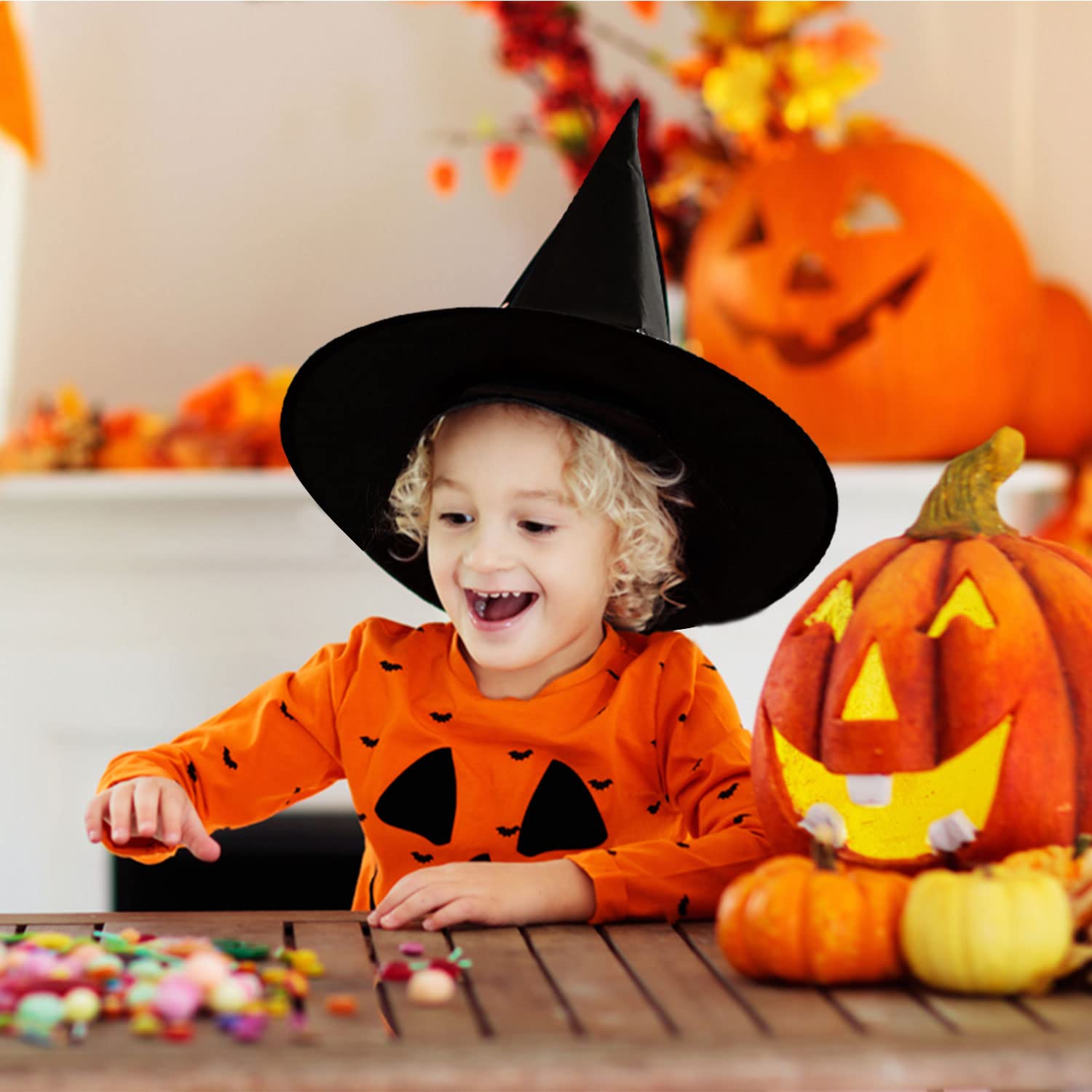TSHAOUN Chapeau de sorcière noir pliable Halloween fête costumée