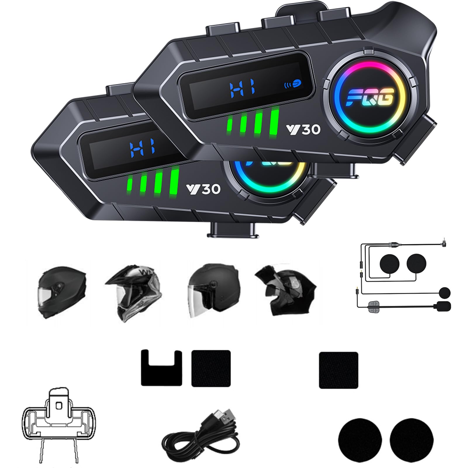 2 PackIntercom Moto Oreillette Bluetooth Casque 10M Motocyclette Communication Système Large compatibilité d'Interphone Wireless 5.3 avec Radio IP6 Étanche Intercom-Moto-Interphone-Casque-Headset