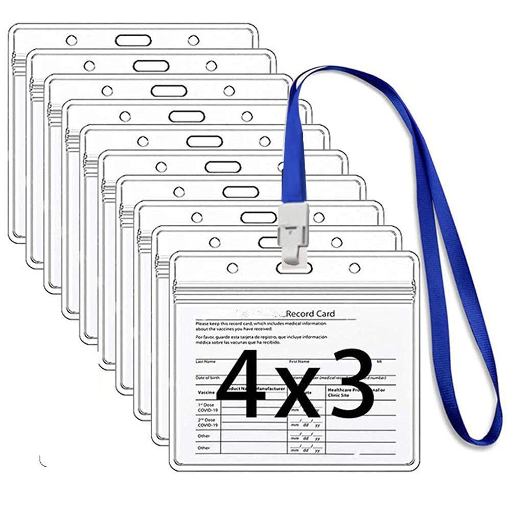 Card Protector 4 X 3 Inches, Record Horizontal ID Card Holder,Clear Soft Vinyl Plastic Sleeve with Waterproof Type Resealable Zip, with Detachable Lanyard (20pack)