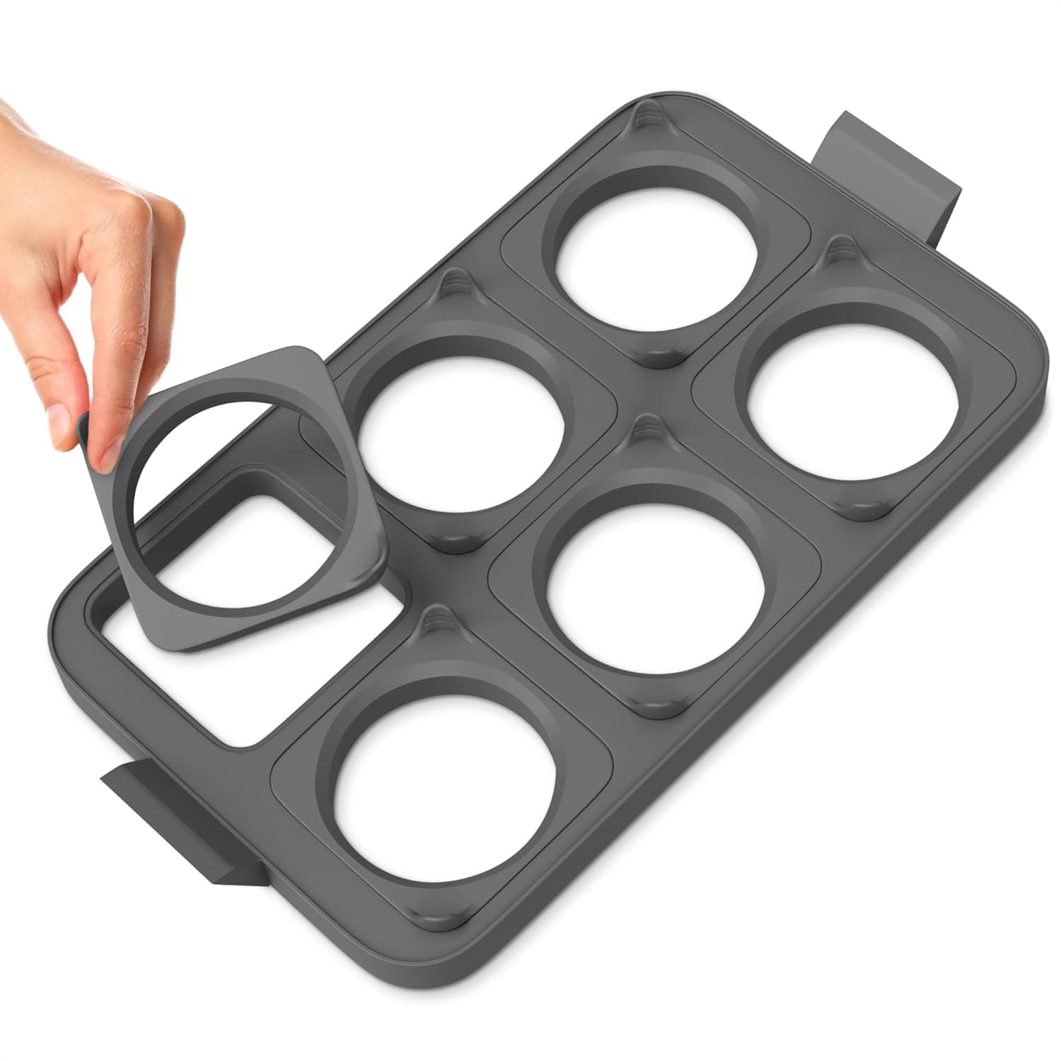 Silicone Egg Rings for Griddle – Pancake Mold Tray 16.5"x8.9" with Removable Round & Square Shapes for 6 Eggs – Non Stick Silicone Egg Molds for