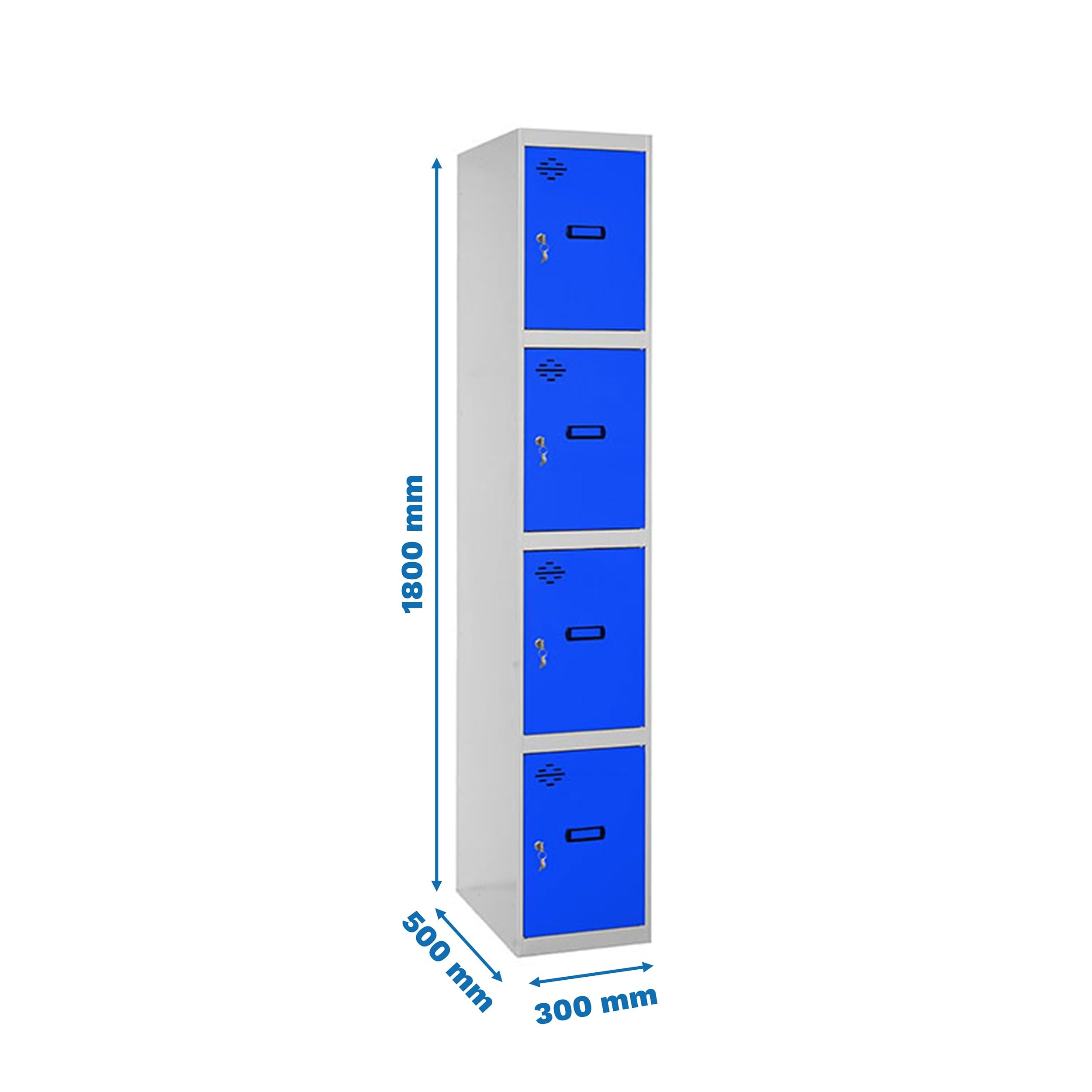 Simon Rack Taquilla Vestuario Metálica, 4 Puertas, Incluye Llave, 1800x300x500 mm, MONTADA, Gris/Azul - Simonlocker
