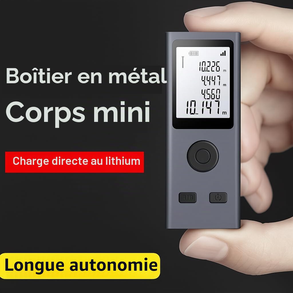 Télémètre laser de mesure de distance | Portée de 29,9 m | Télémètre numérique rechargeable par USB | Précision ± 0,078 mm, ruban laser portable rétroéclairé HD | Appareil de mesure intelligent