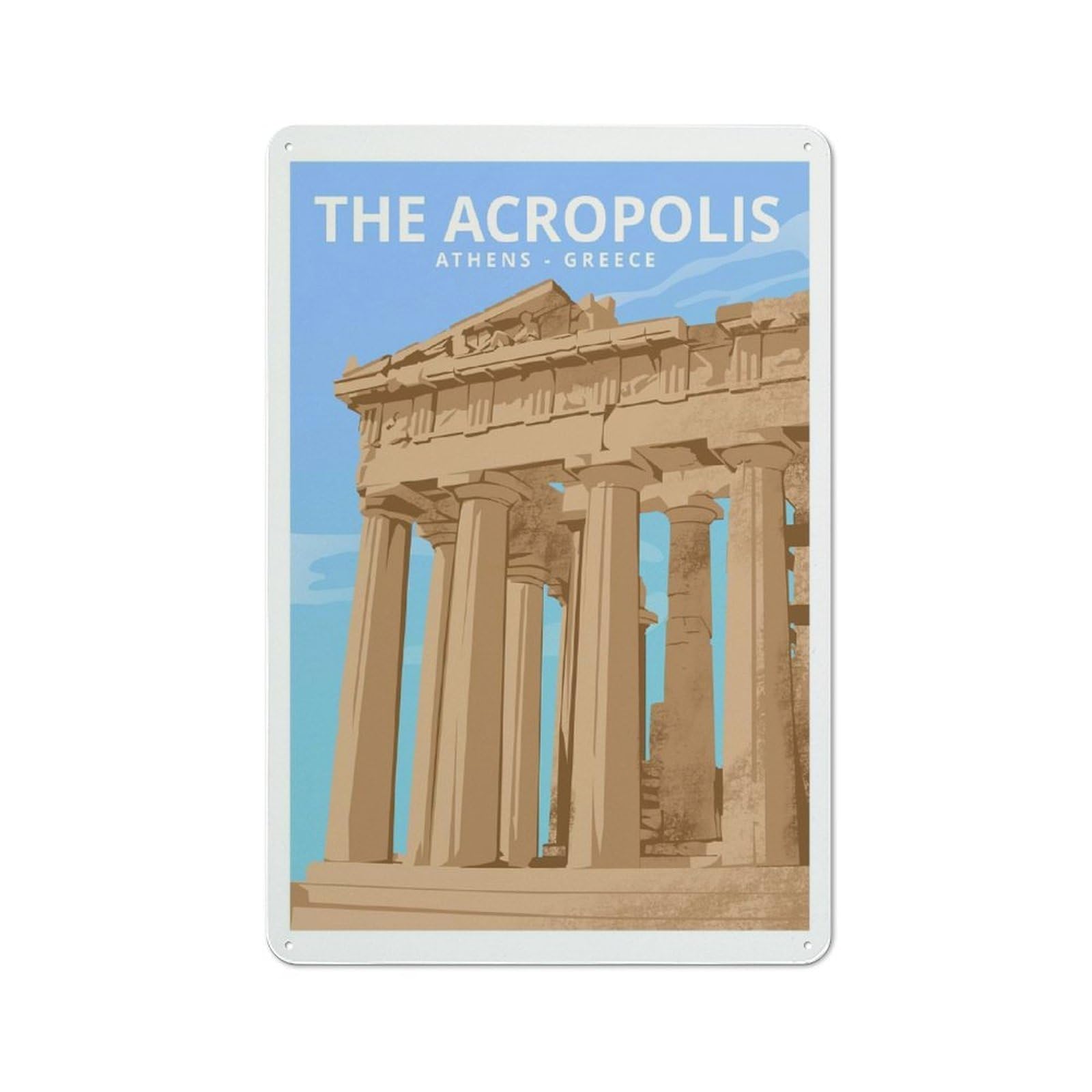 Junmoney Style-23 Acropolis Athens Greece Metal Wall Sign 30X20cm, Rustic Decor For Pub Or Café, For Home Interiors, Feature Walls And Decorative Displays
