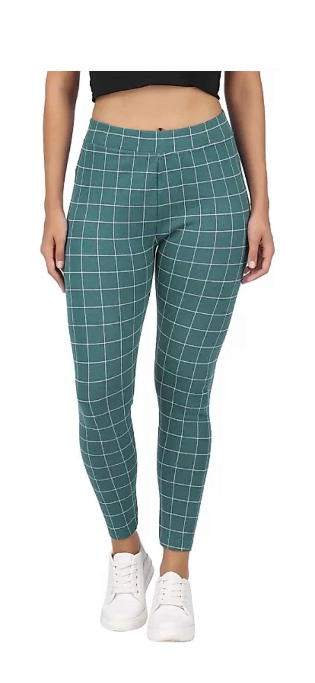 Checked Printed Jeggings/Pants for Women and Girls Cotton Lycra Formals/Casual and Stretchable fit (Free Size - Waist Size Upto 26 inch to 34 inch)-Multi Color-image-8