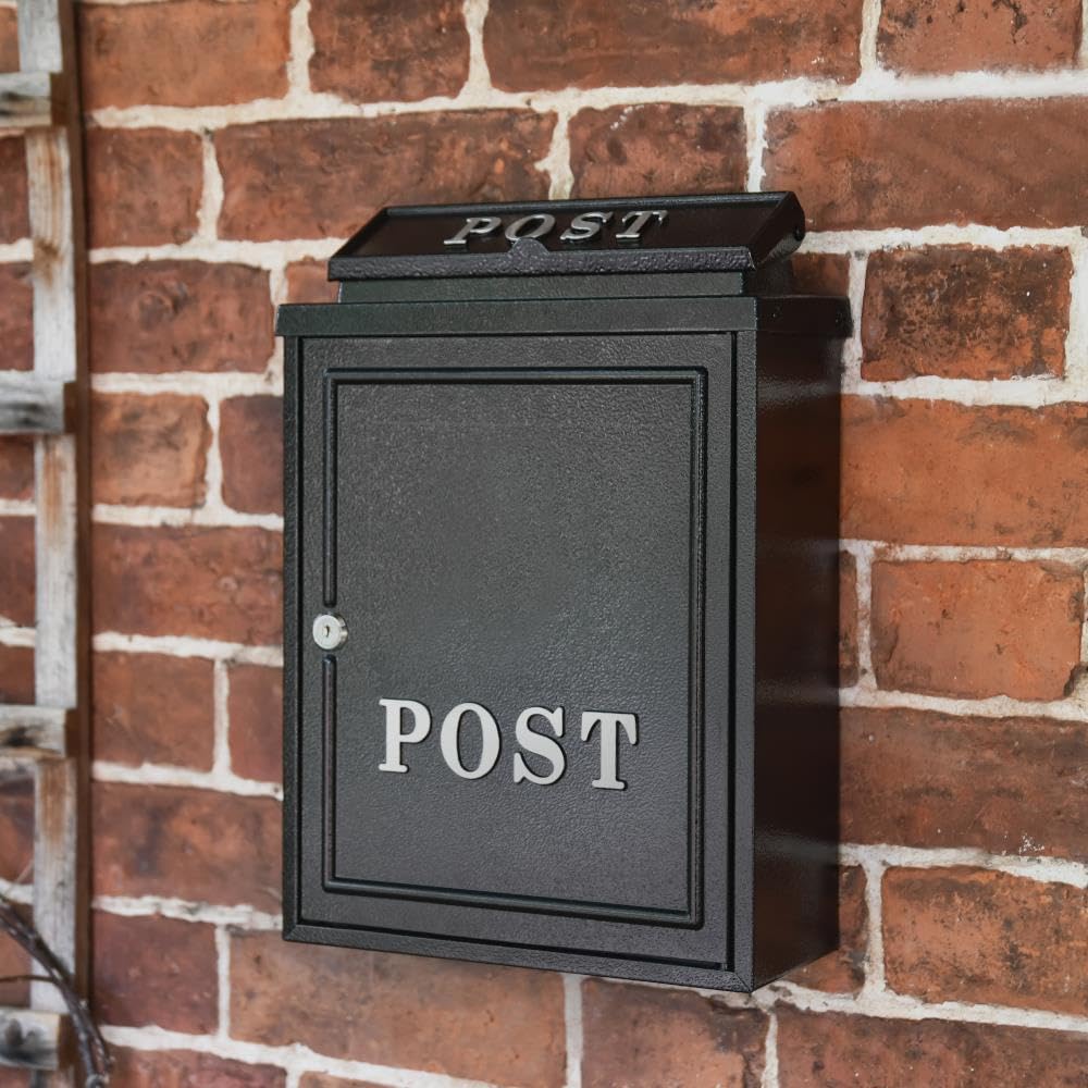 Black "Oxford" Wall Mounted Post Box with Silver Text - Image 2