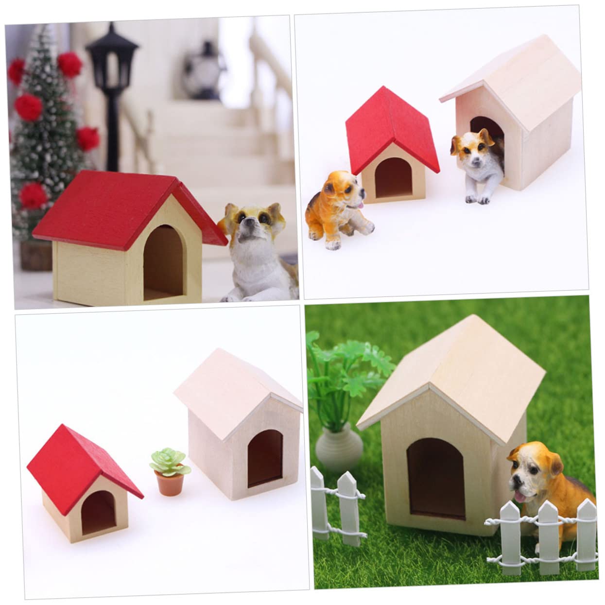 Amazon | VICASKY 2個ミニチュアドールハウス用 木製犬小屋