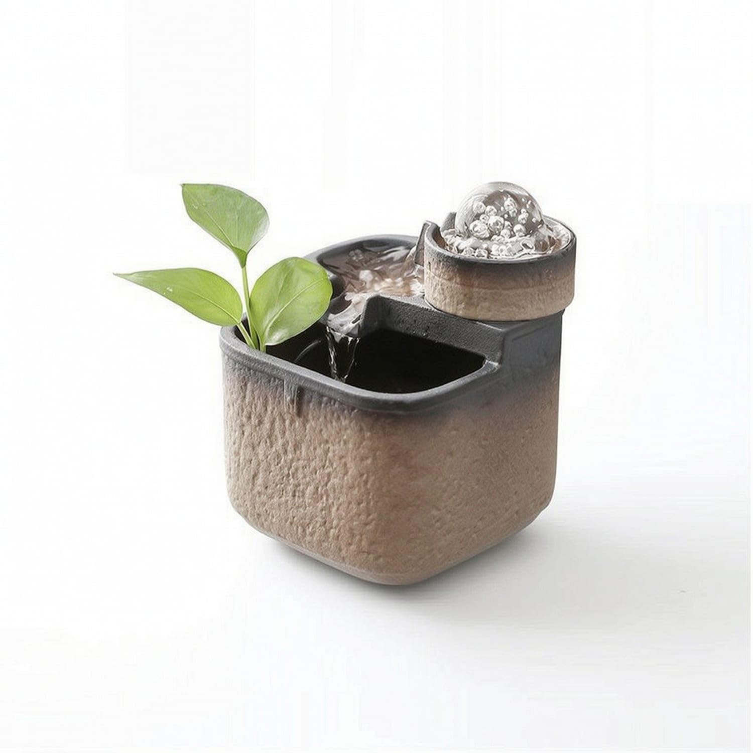USB-Powered Desktop Water Fountain Compact Tabletop Fountain with Sphere Small Glazed for Desk, Office, Home Decor, Sea Reef Stone, USB-image-35