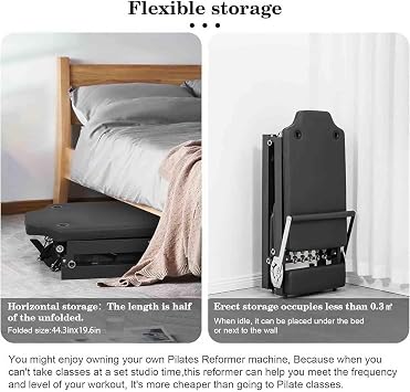 Pilates Reformer Foldable Machine Adjustable 5 Latex Elastic Ropes, Multifunctional Folding Yoga Bed for Home and Gym,Core Workout Equipment,Black