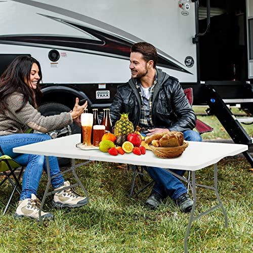 EDEBIBY Folding Table 6-Foot Portable Heavy Duty Plastic Fold-in-Half Utility Foldable Table Plastic Dining Table,Indoor Outdoor for Camping, Picnic and Party,White180-black (White, 180) - Thumbnail 2