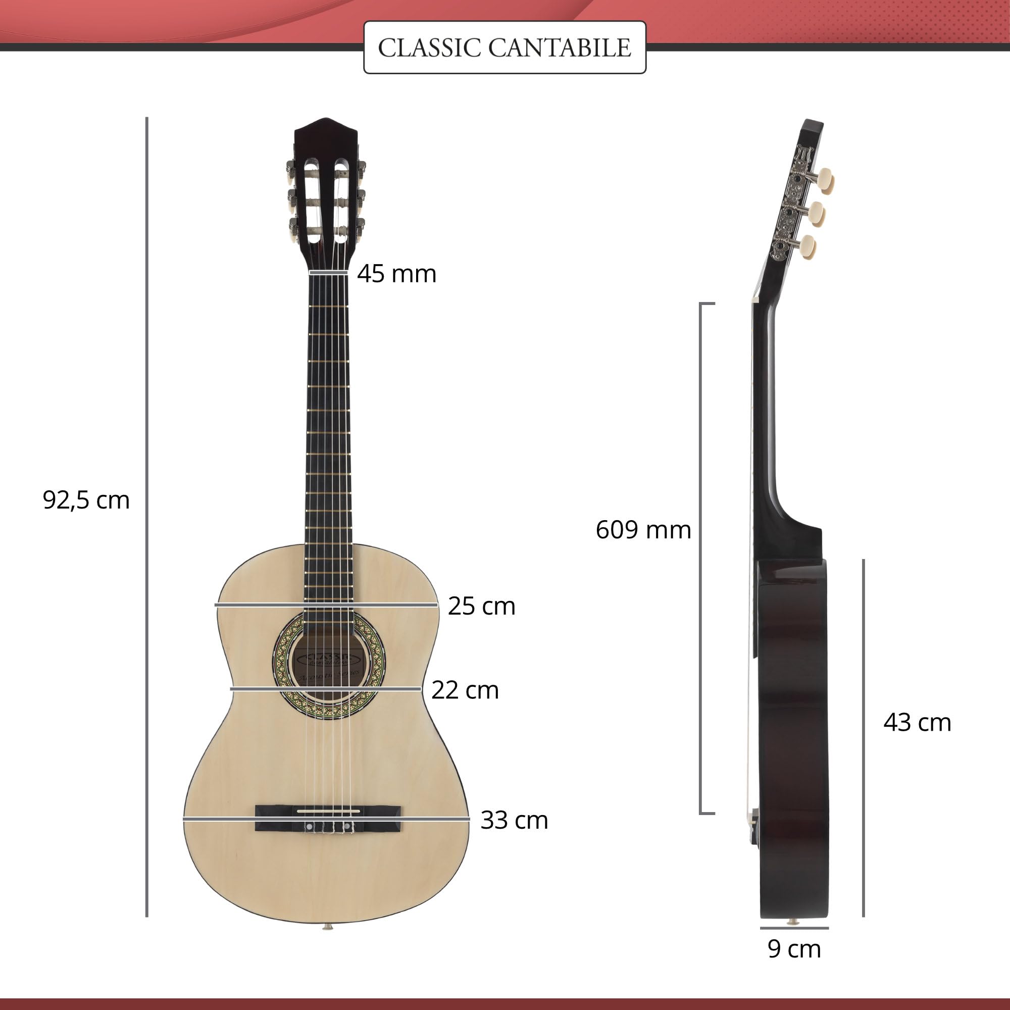 Classic Cantabile Acoustic Series AS-851-L guitarra clasica 3/4 para zurdos