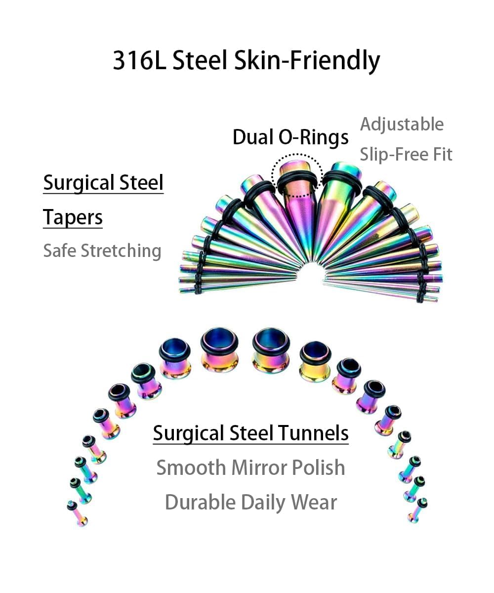 Crdifu 36pcs Kit di Allungamento dell'orecchio Acrilico Tapers Silicone Tappo Tunnels Amplificatore per manometri Grandi Piercing Gioielli (1.6-10mm)