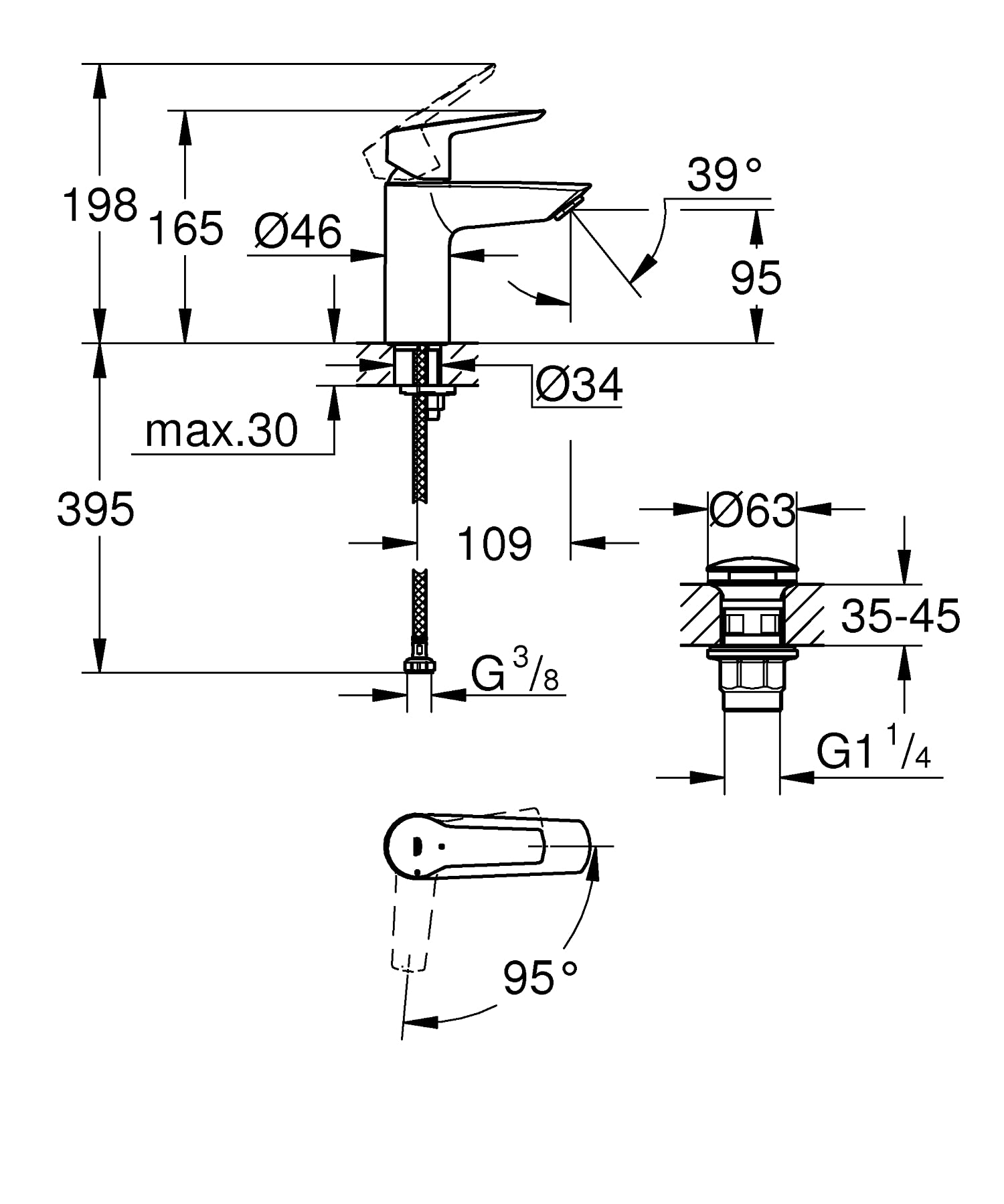 Grohe Start Bateria, Srebrny, S (198 mm)