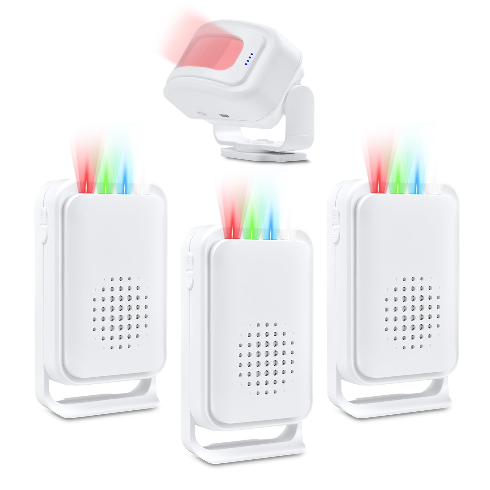 NineLeaf - Timbre de puerta con detector de movimiento, alarma con detector de movimiento, timbre de puerta para empresas de entrada, 17 tonos de llamada, 5 niveles de volumen, 3 receptores 1 sensor