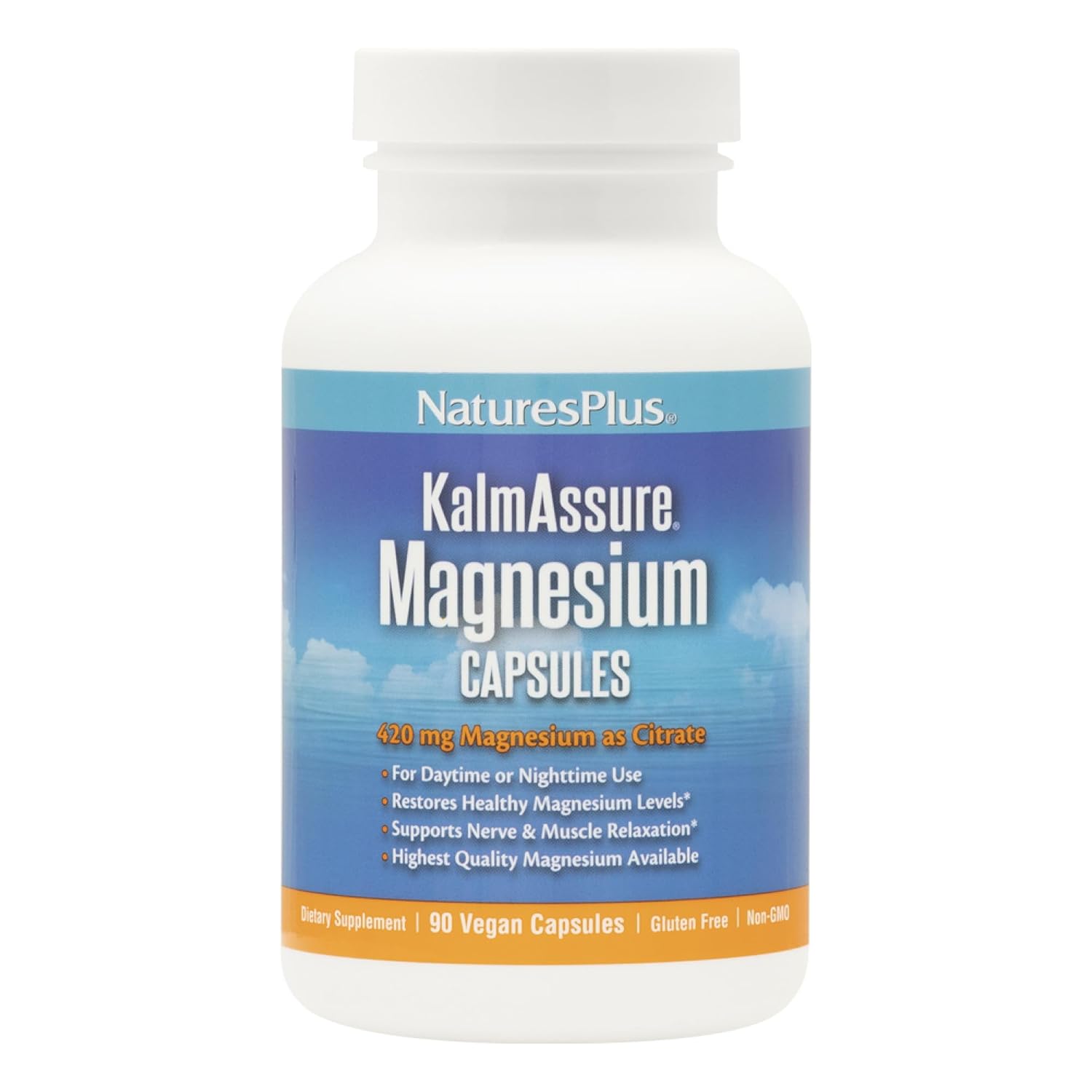 Kalmassure de Magnésio NaturesPlus - 400 mg, 90 Cápsulas Veganas - Suplemento Natural para Alívio do Estresse, Apoia Relaxamento de Nervos e Músculos - Vegetariano, Sem Glúten - 30 Porções
